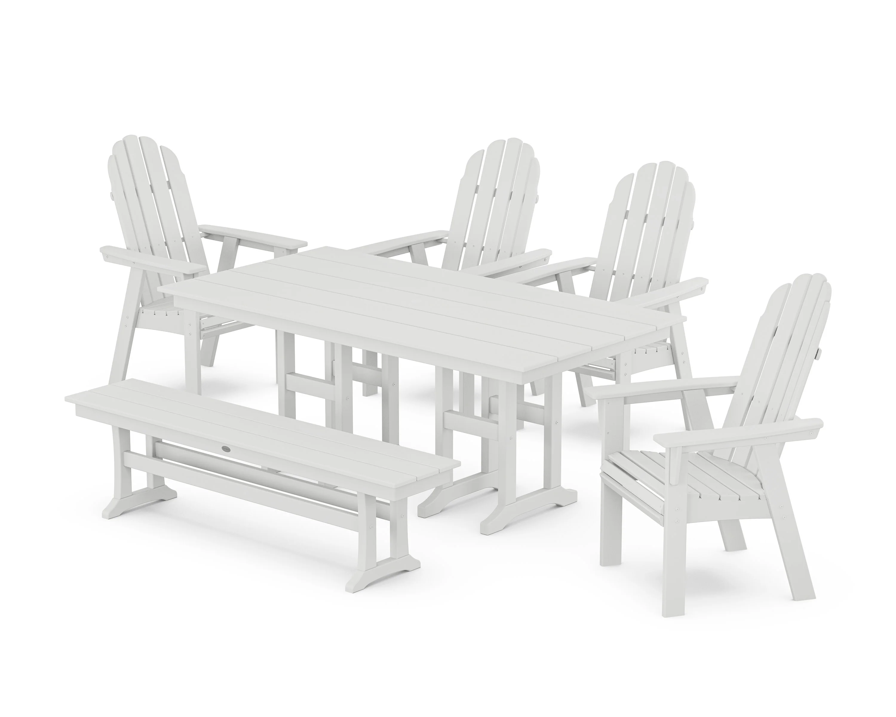 Vineyard Curveback Adirondack Chair 6-Piece Farmhouse Dining Set with Bench - Image 9