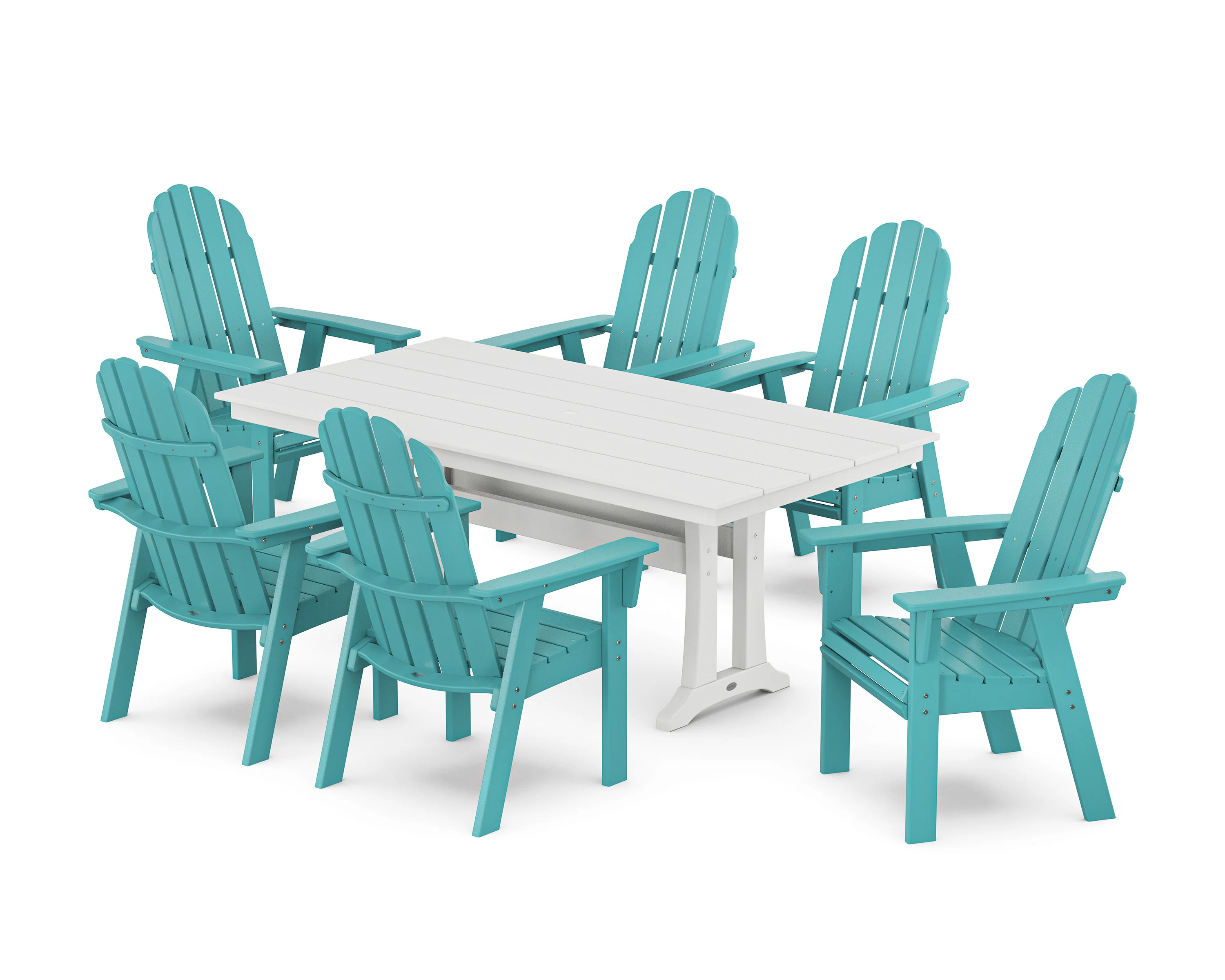 Vineyard Curveback Adirondack Chair 7-Piece Farmhouse Dining Set with Trestle Legs - Image 10