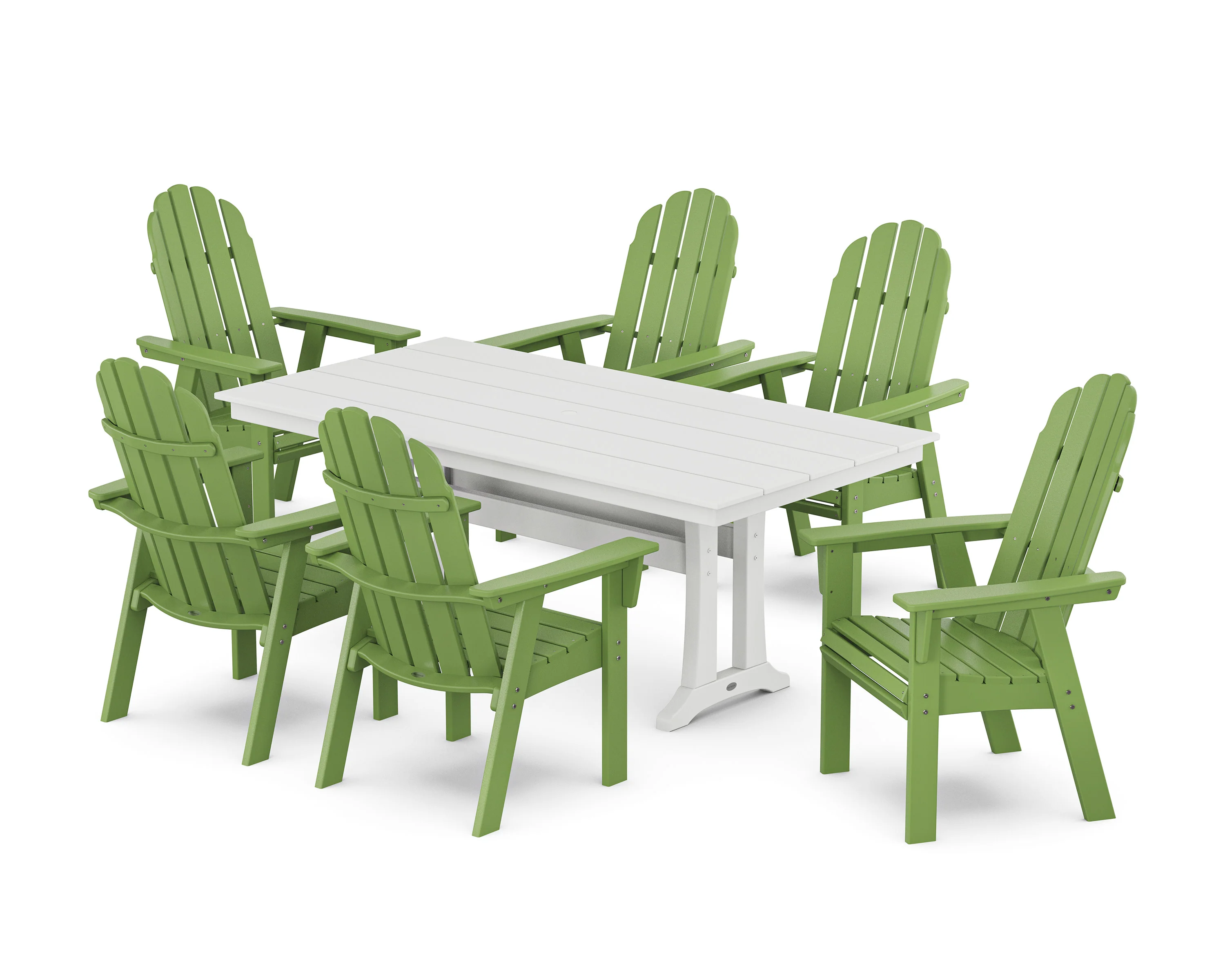 Vineyard Curveback Adirondack Chair 7-Piece Farmhouse Dining Set with Trestle Legs - Image 11