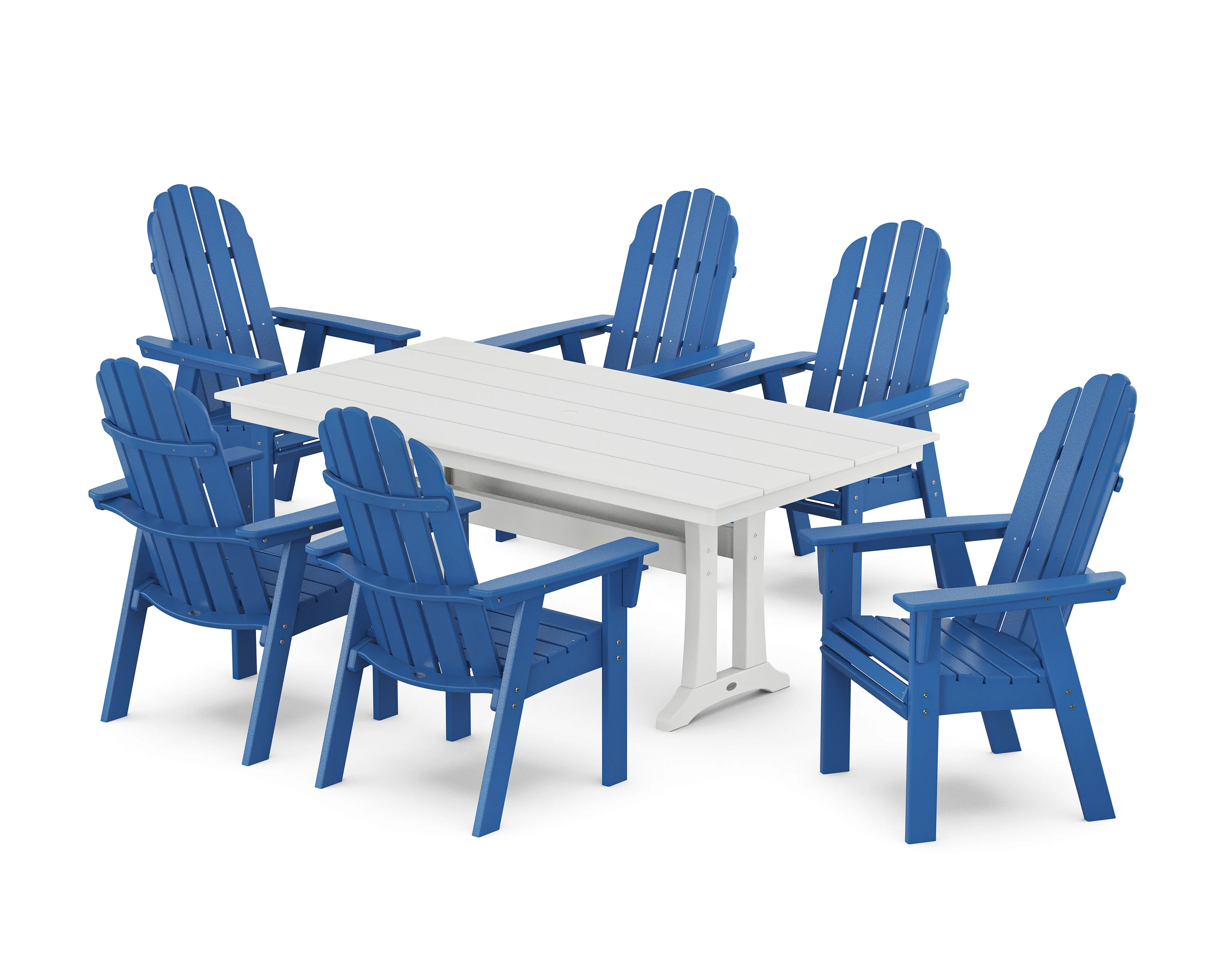Vineyard Curveback Adirondack Chair 7-Piece Farmhouse Dining Set with Trestle Legs - Image 12