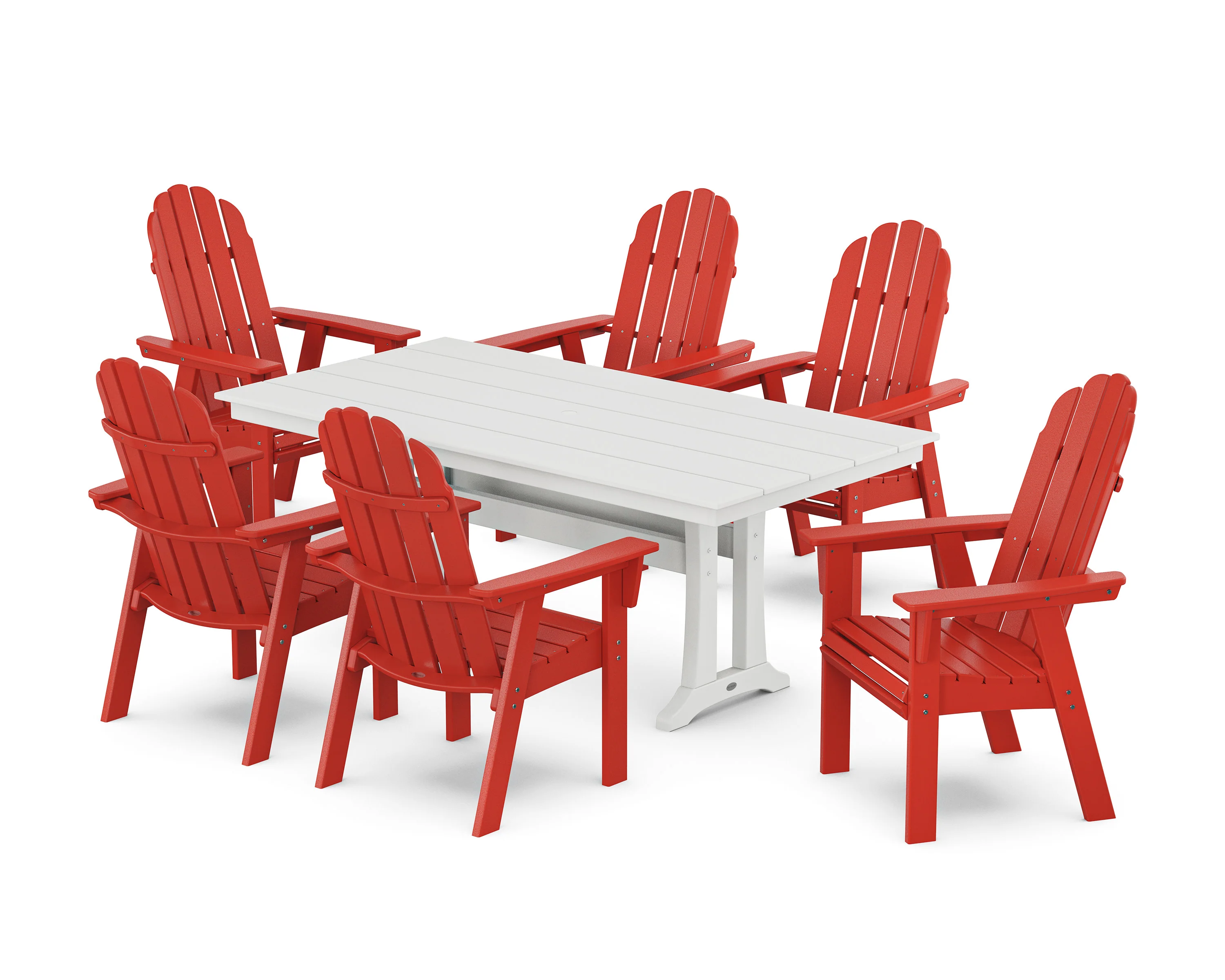 Vineyard Curveback Adirondack Chair 7-Piece Farmhouse Dining Set with Trestle Legs - Image 13