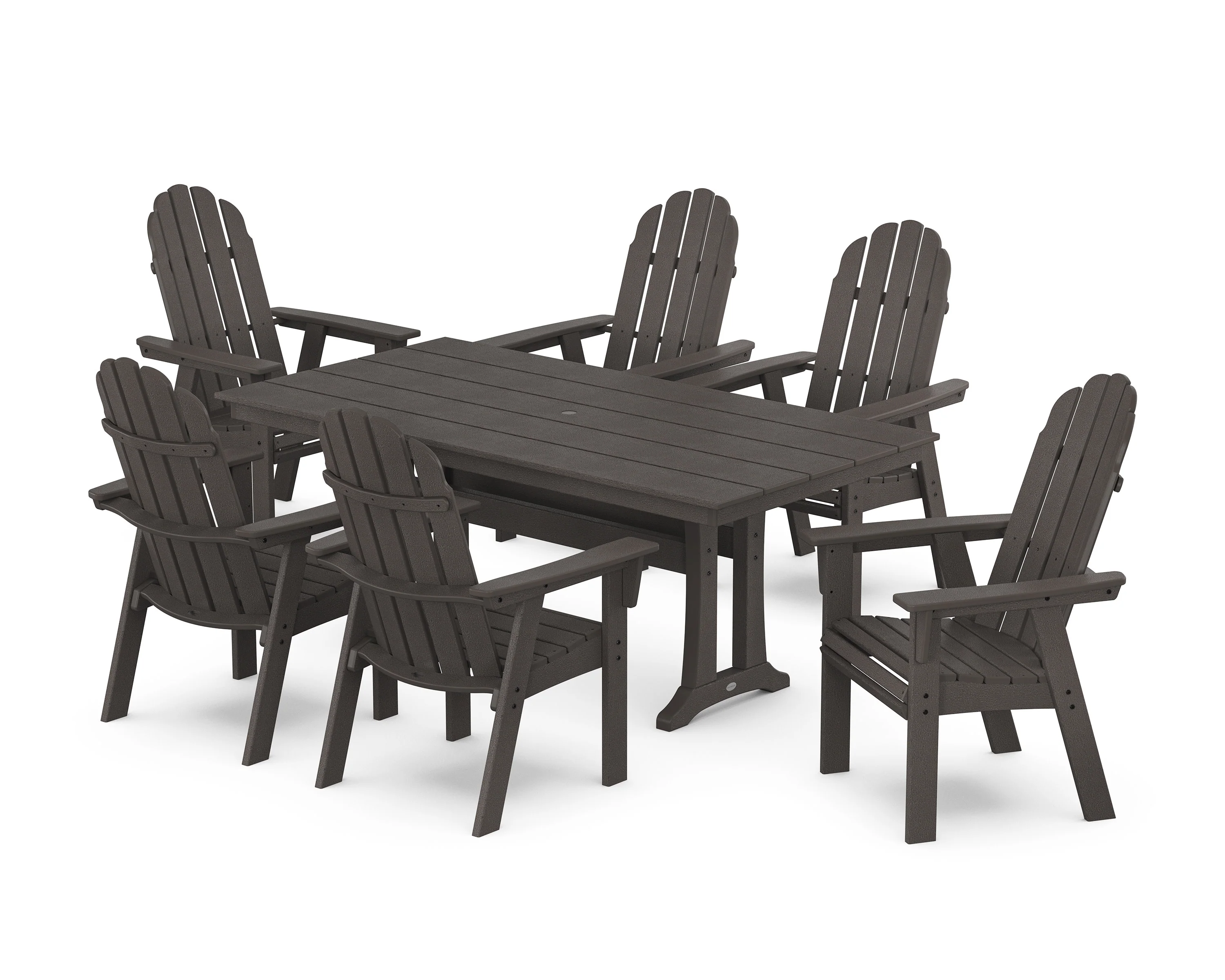 Vineyard Curveback Adirondack Chair 7-Piece Farmhouse Dining Set with Trestle Legs - Image 15