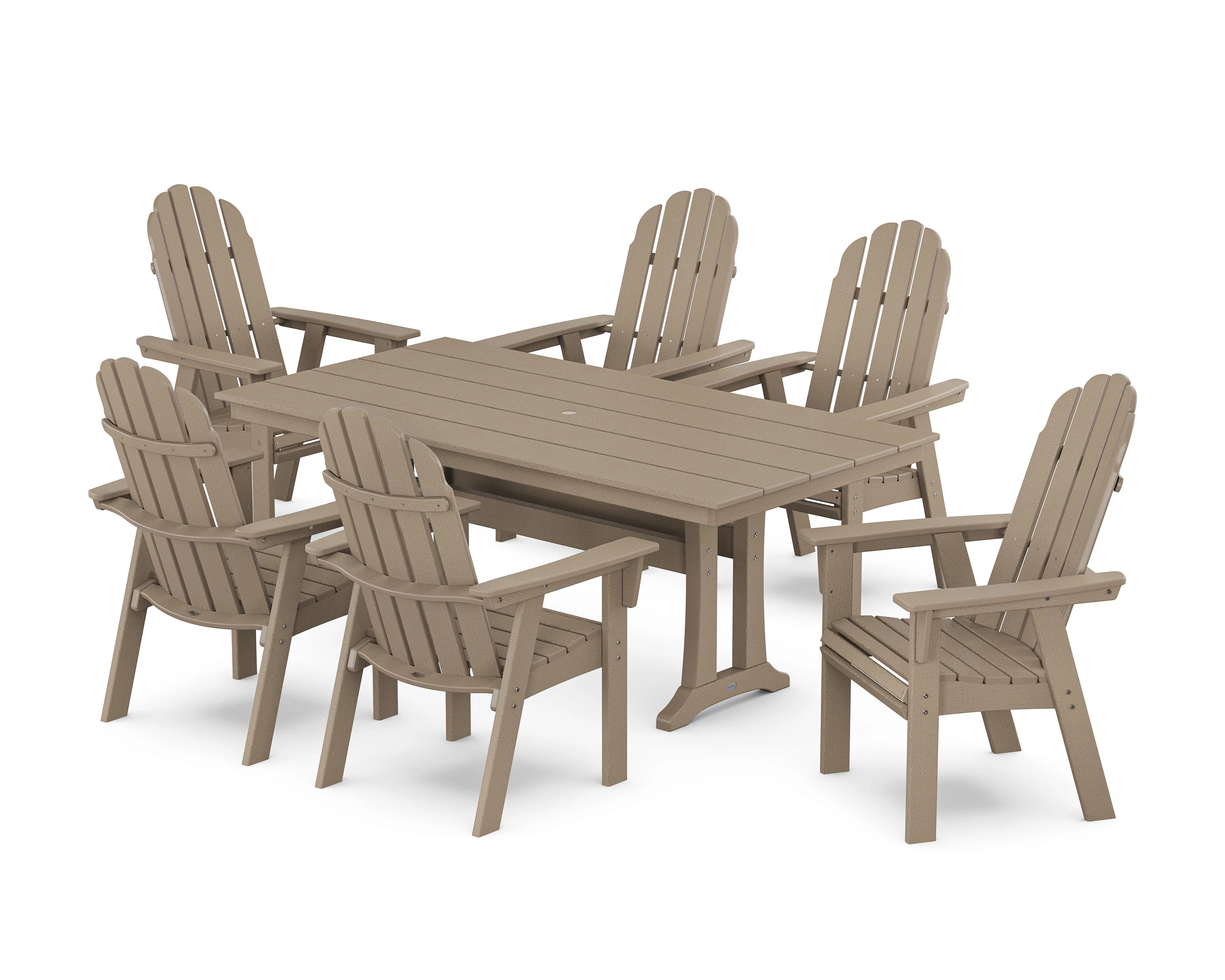 Vineyard Curveback Adirondack Chair 7-Piece Farmhouse Dining Set with Trestle Legs - Image 16
