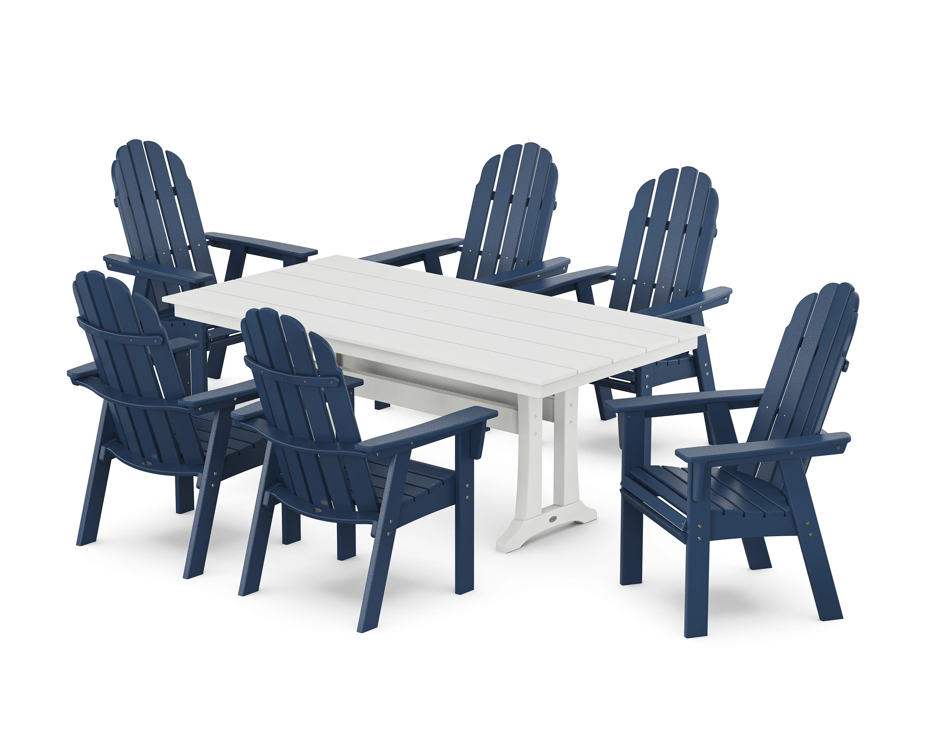 Vineyard Curveback Adirondack Chair 7-Piece Farmhouse Dining Set with Trestle Legs - Image 18