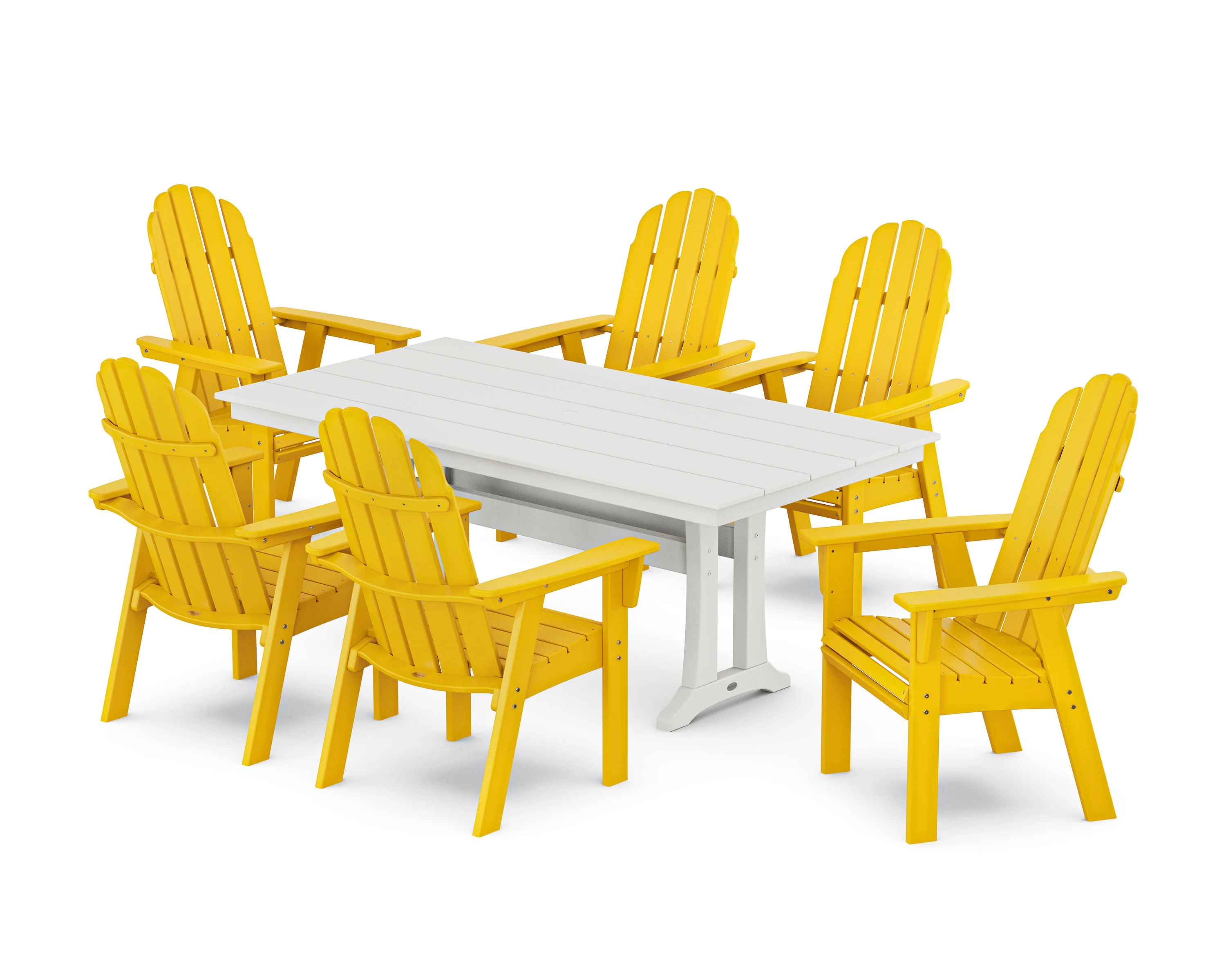 Vineyard Curveback Adirondack Chair 7-Piece Farmhouse Dining Set with Trestle Legs - Image 19