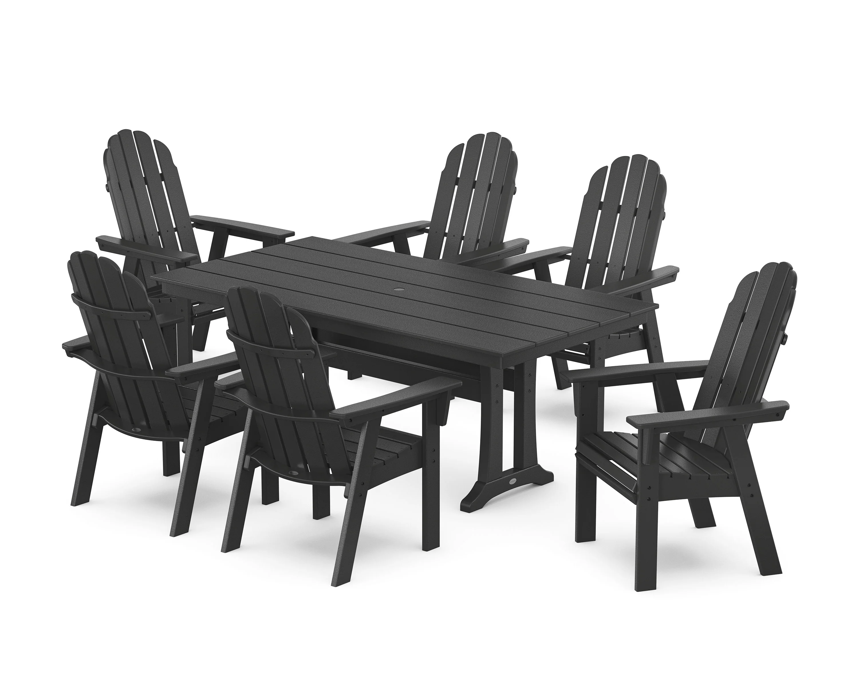 Vineyard Curveback Adirondack Chair 7-Piece Farmhouse Dining Set with Trestle Legs - Image 4