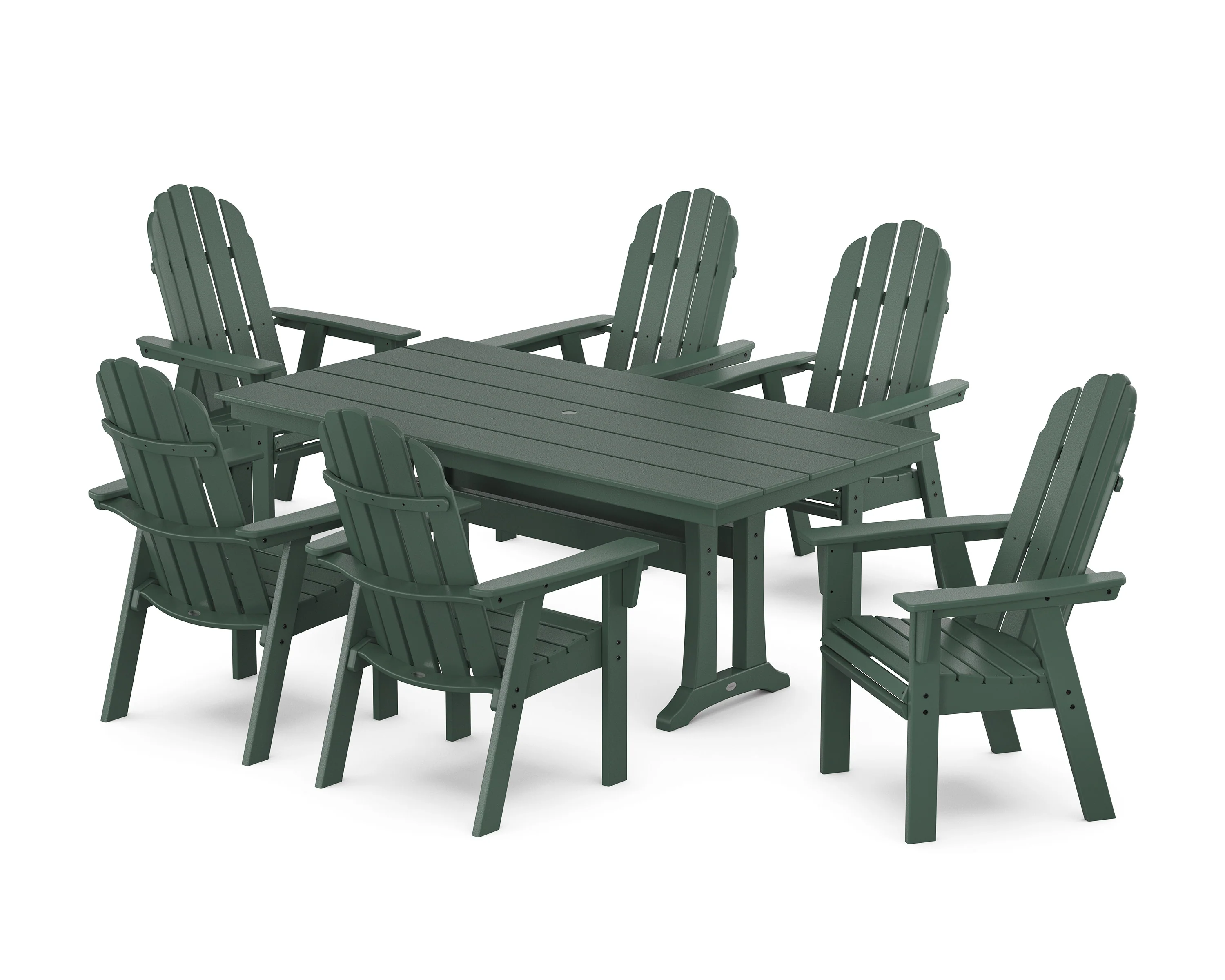 Vineyard Curveback Adirondack Chair 7-Piece Farmhouse Dining Set with Trestle Legs - Image 5