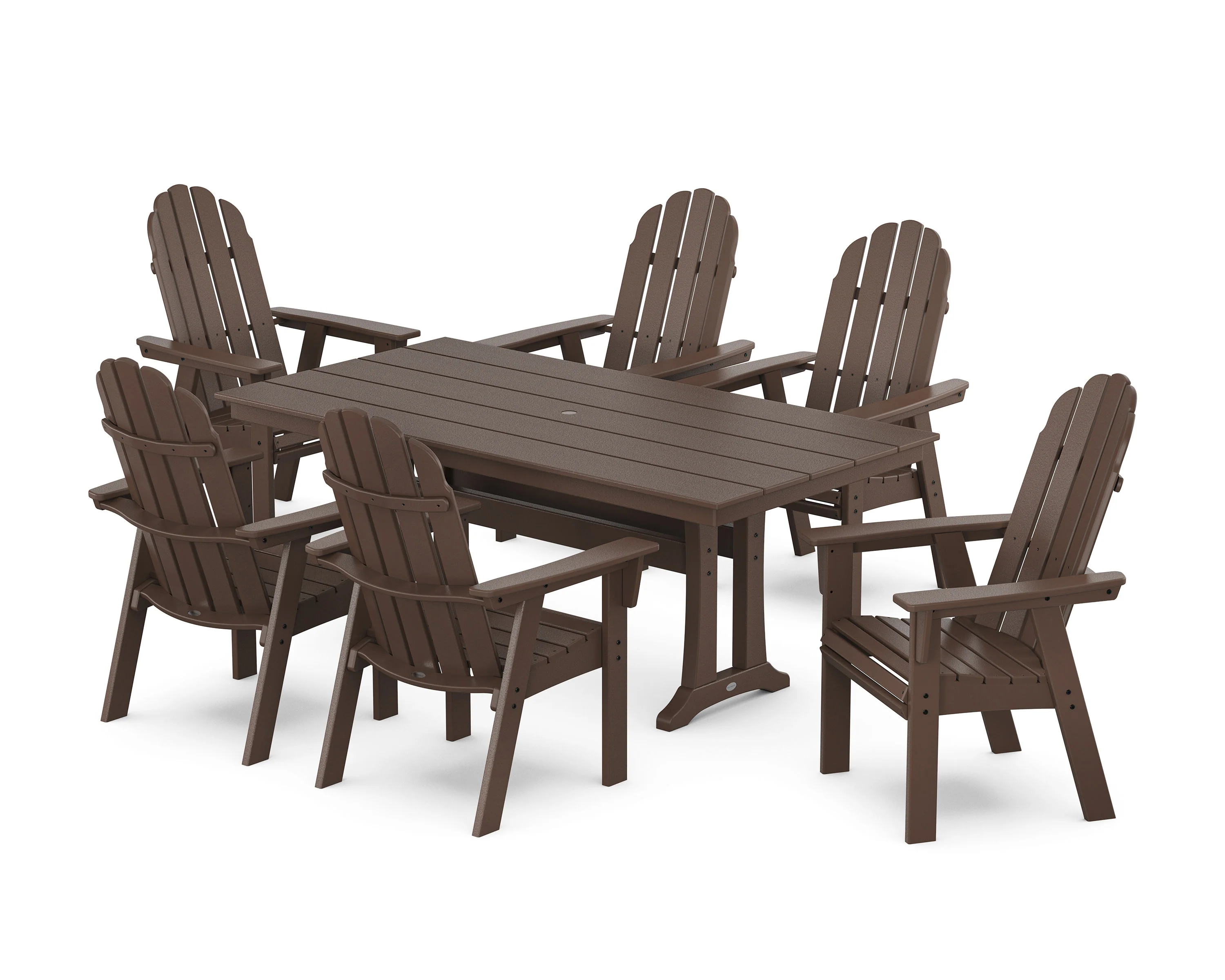 Vineyard Curveback Adirondack Chair 7-Piece Farmhouse Dining Set with Trestle Legs - Image 6