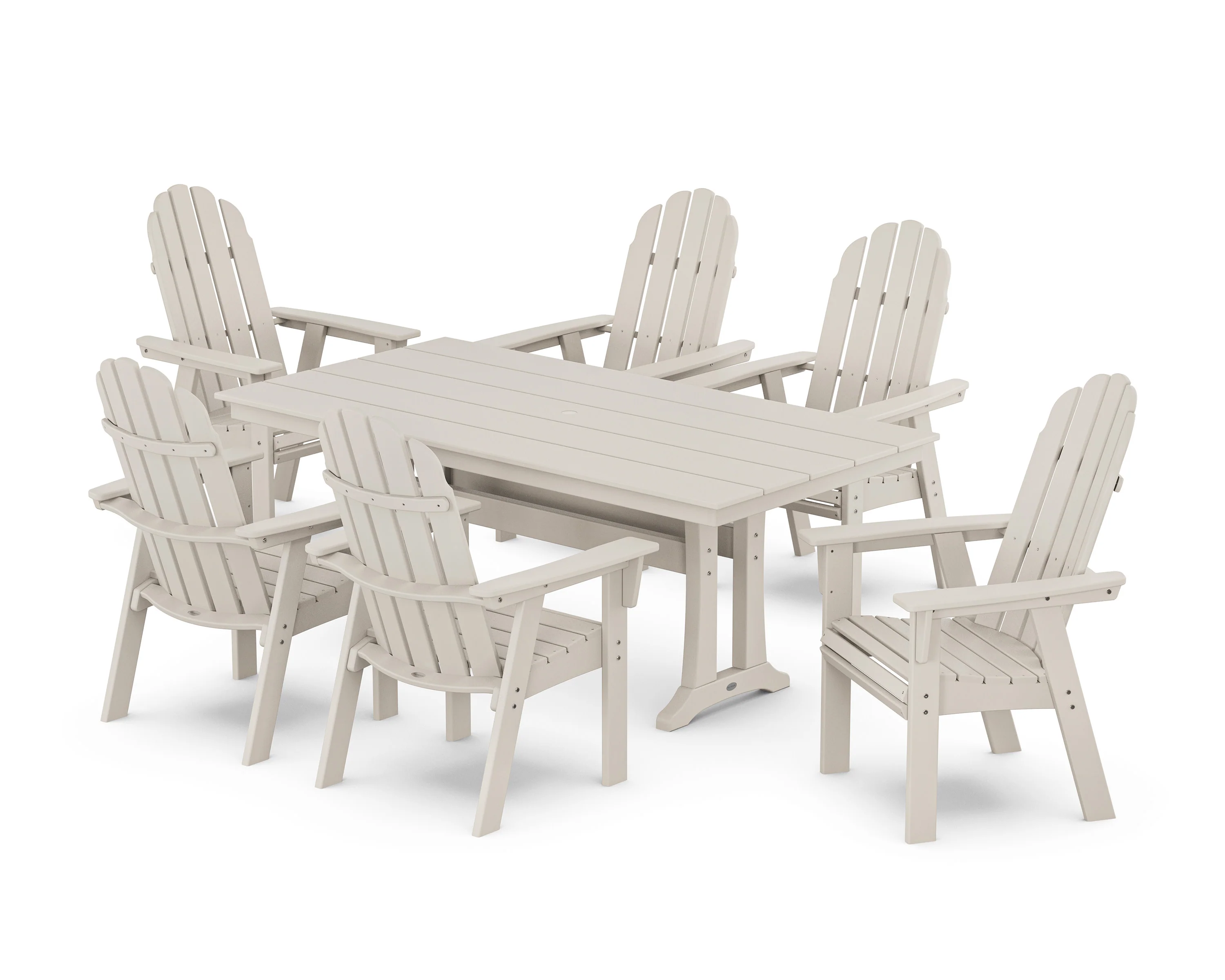 Vineyard Curveback Adirondack Chair 7-Piece Farmhouse Dining Set with Trestle Legs - Image 7