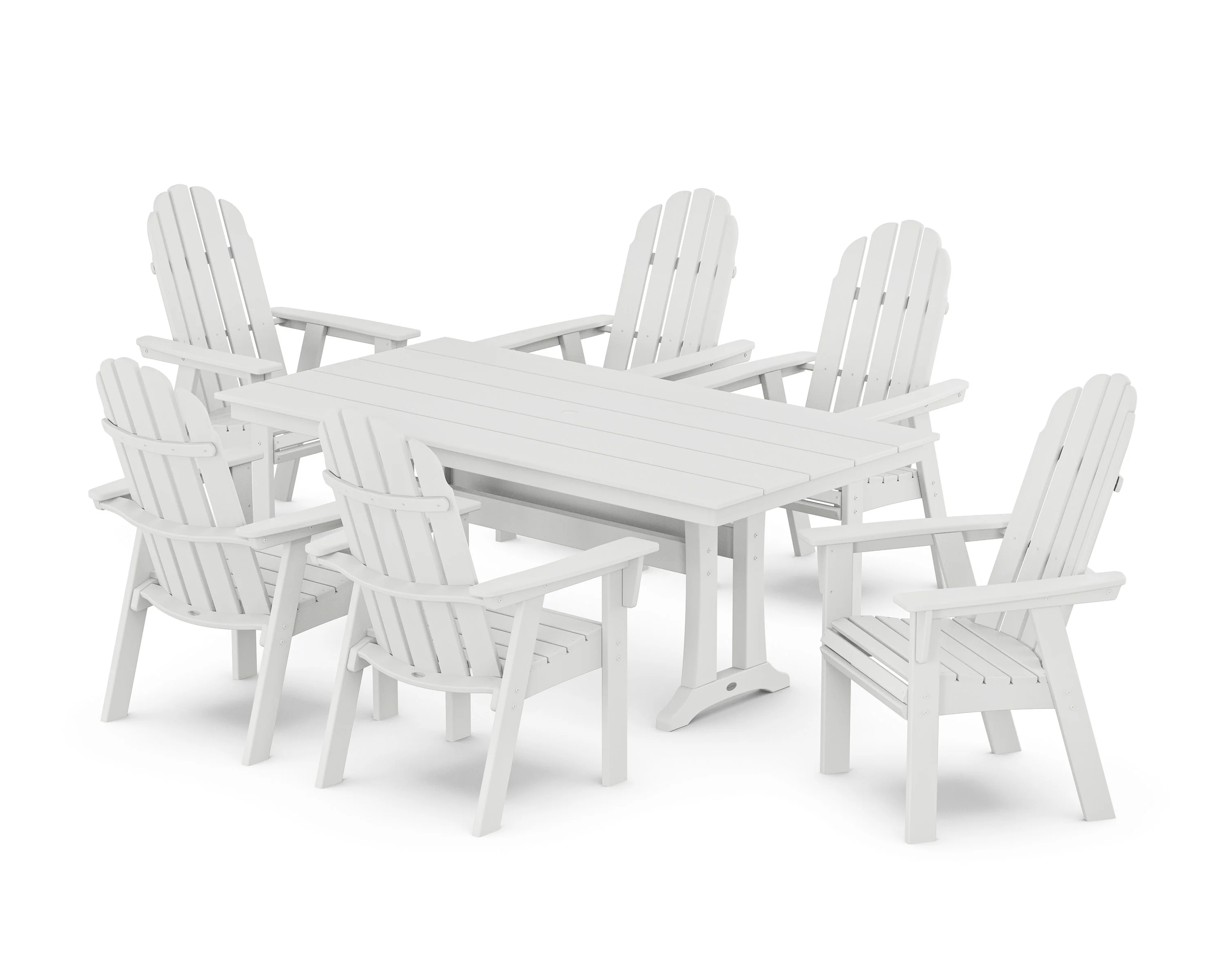 Vineyard Curveback Adirondack Chair 7-Piece Farmhouse Dining Set with Trestle Legs - Image 9