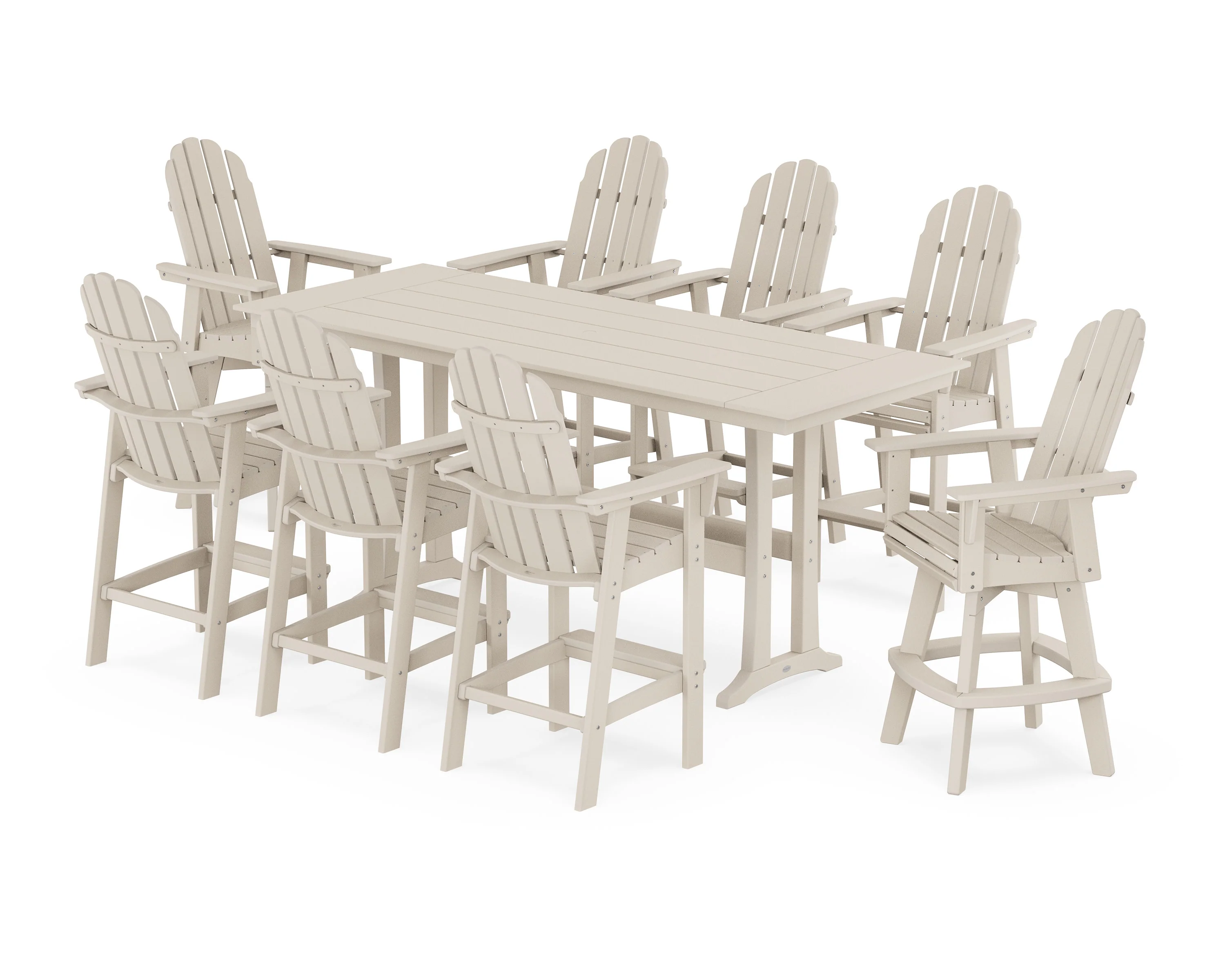 Vineyard Curveback Adirondack Swivel 9-Piece Farmhouse Bar Set with Trestle Legs - Image 10