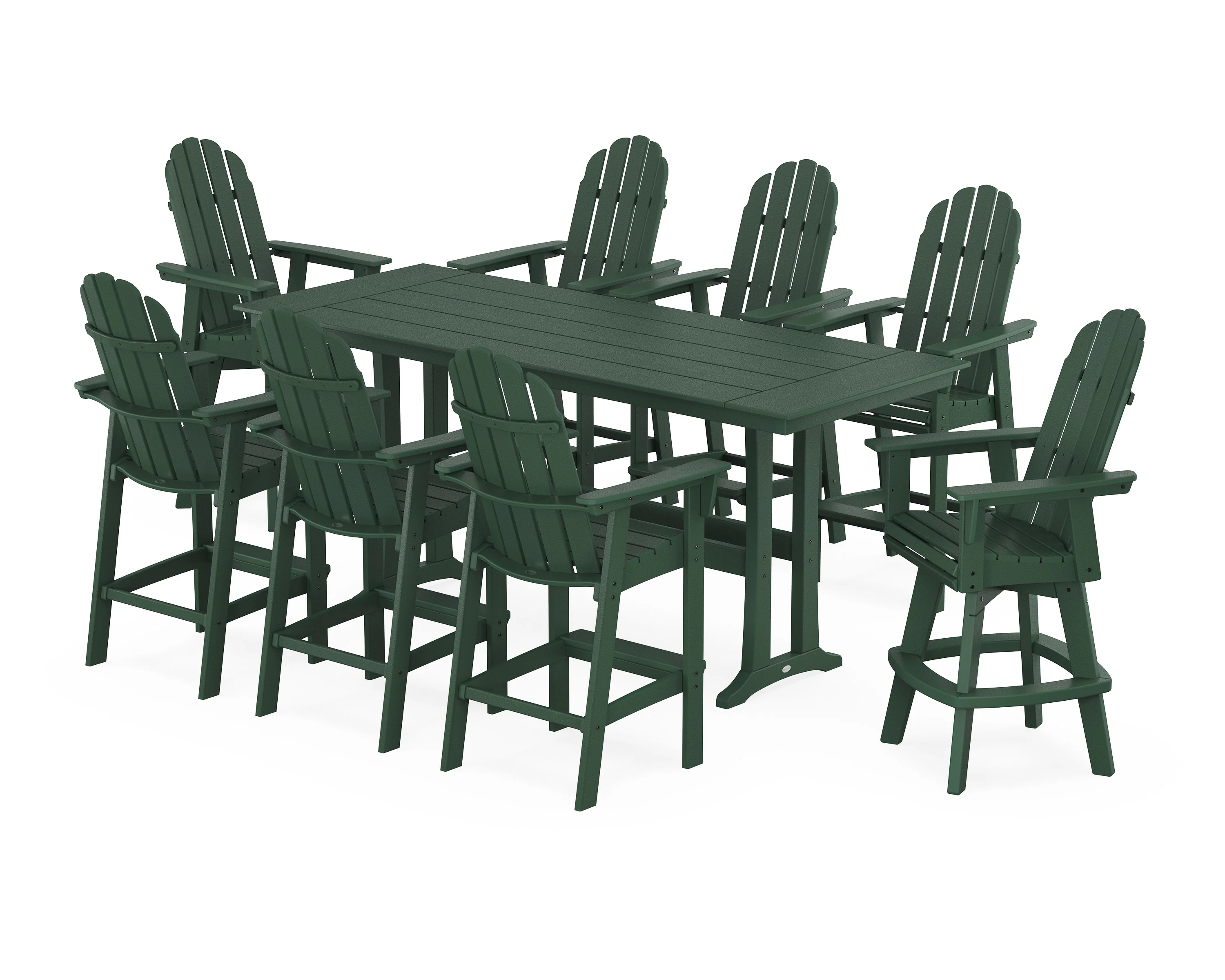 Vineyard Curveback Adirondack Swivel 9-Piece Farmhouse Bar Set with Trestle Legs - Image 12