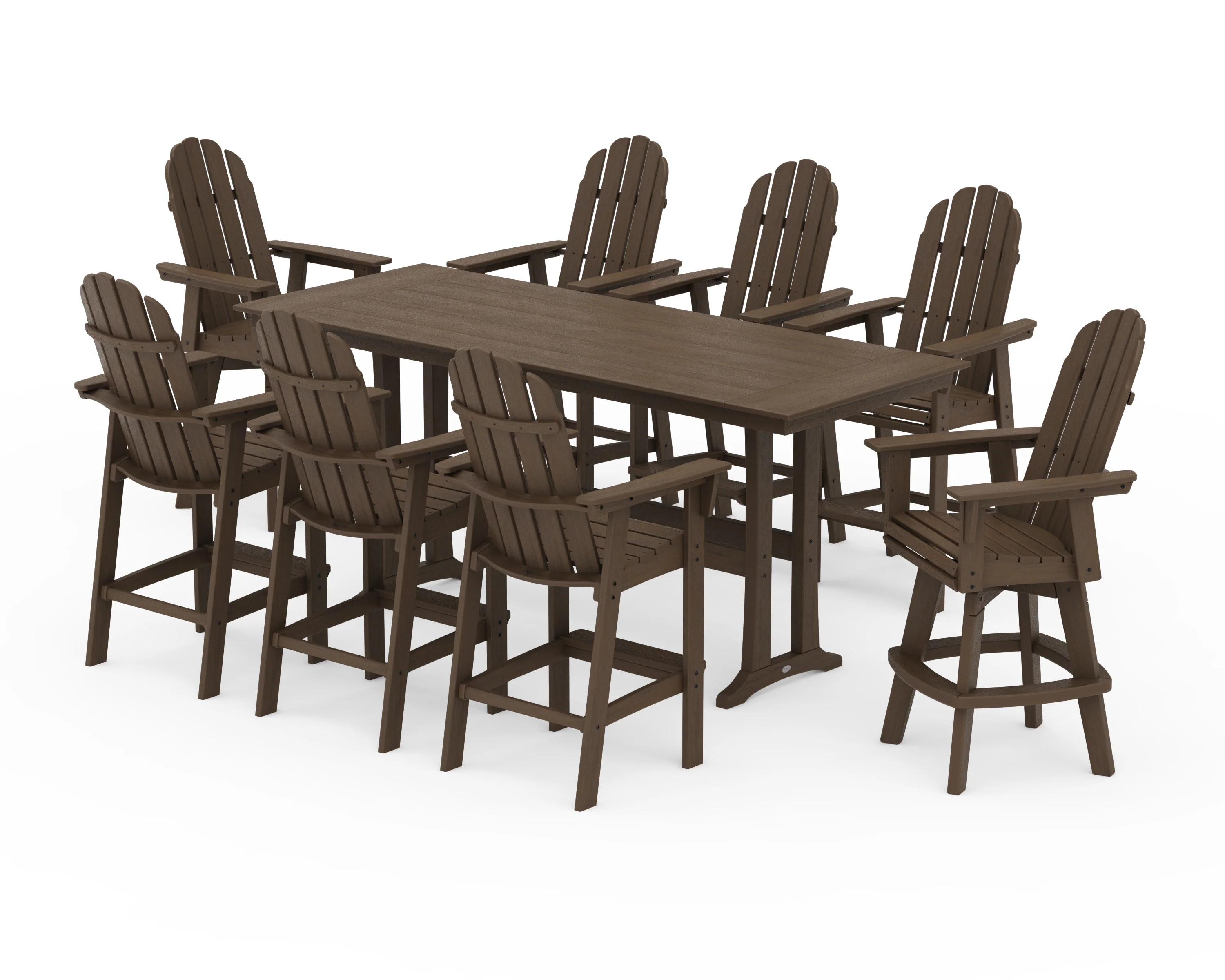 Vineyard Curveback Adirondack Swivel 9-Piece Farmhouse Bar Set with Trestle Legs - Image 15