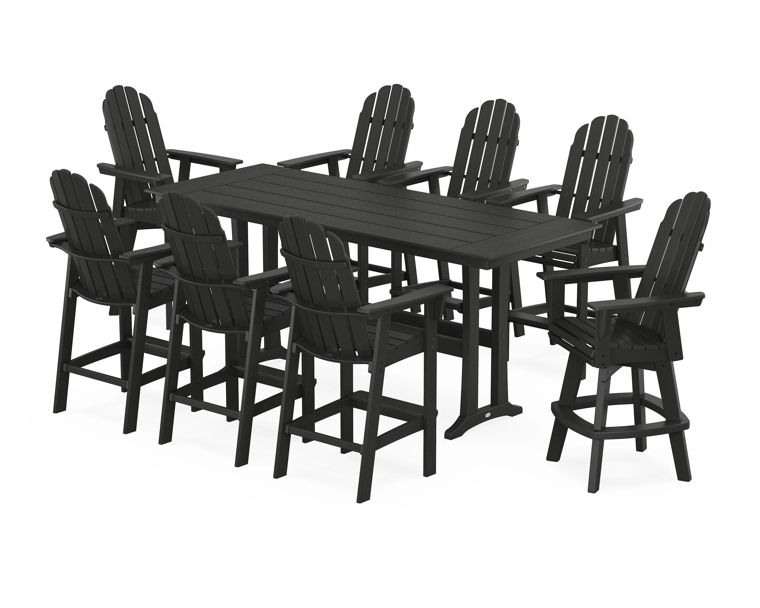 Vineyard Curveback Adirondack Swivel 9-Piece Farmhouse Bar Set with Trestle Legs - Image 4