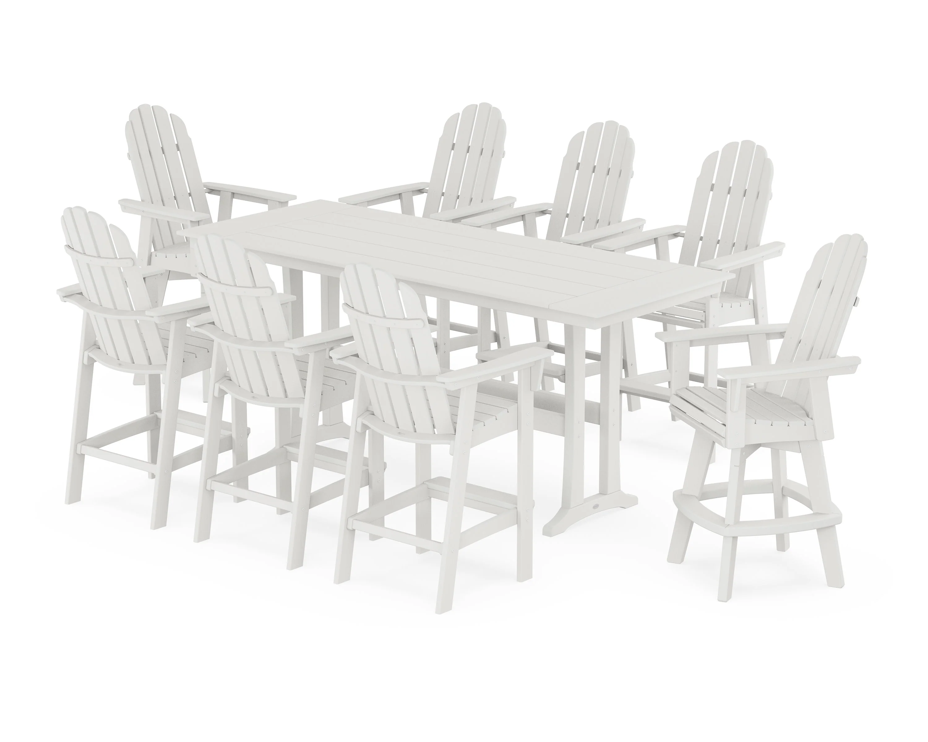Vineyard Curveback Adirondack Swivel 9-Piece Farmhouse Bar Set with Trestle Legs - Image 5