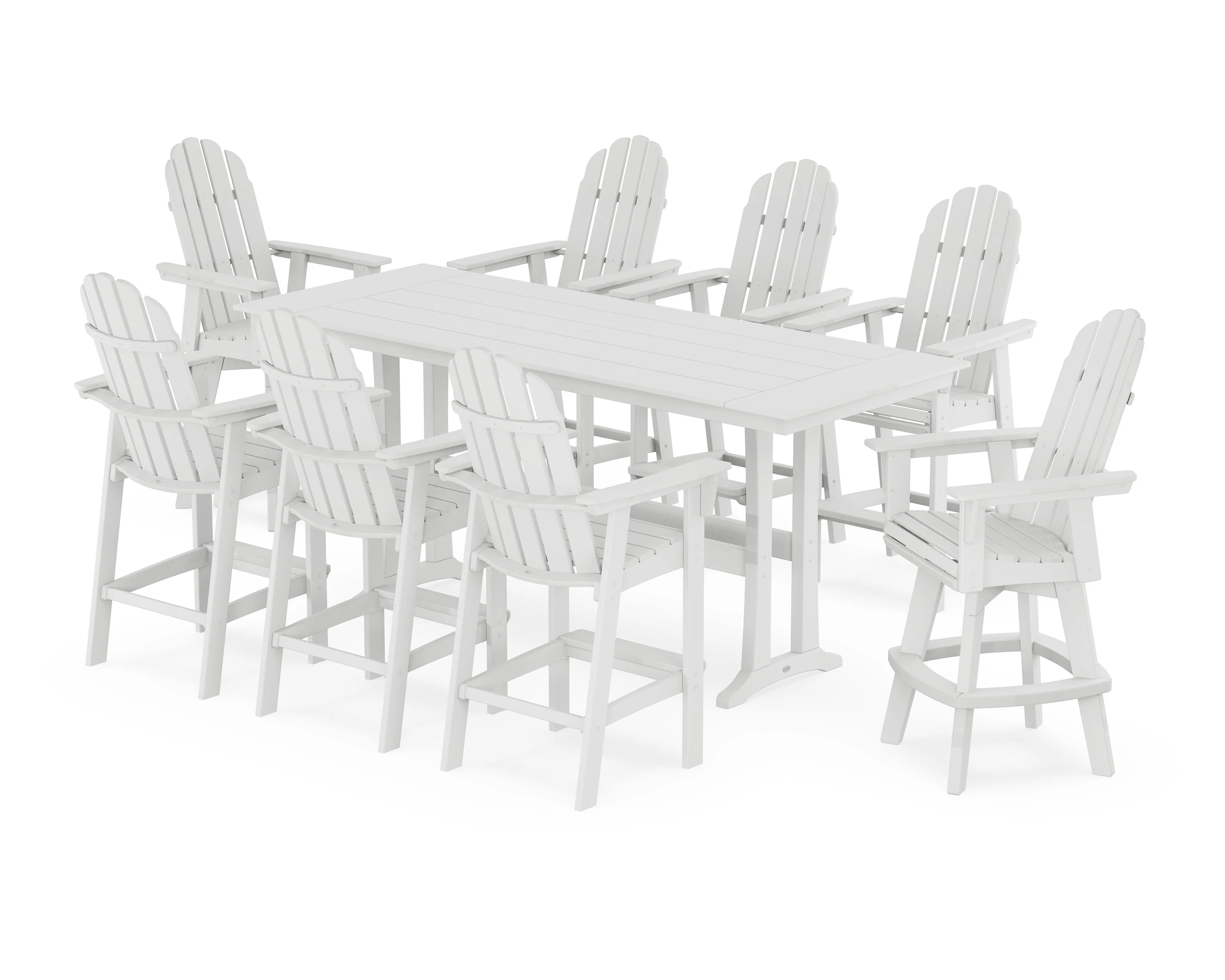 Vineyard Curveback Adirondack Swivel 9-Piece Farmhouse Bar Set with Trestle Legs - Image 6