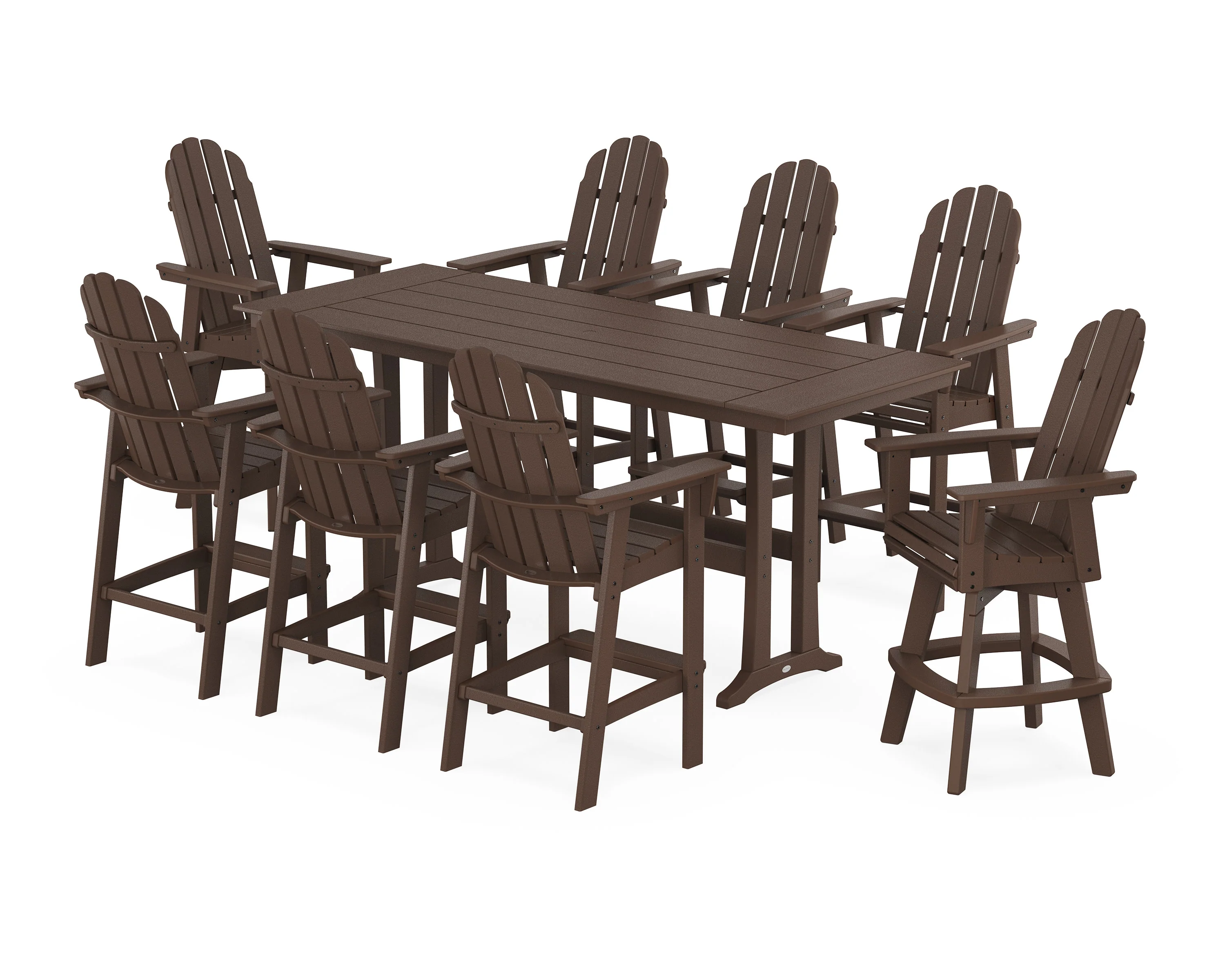 Vineyard Curveback Adirondack Swivel 9-Piece Farmhouse Bar Set with Trestle Legs - Image 8