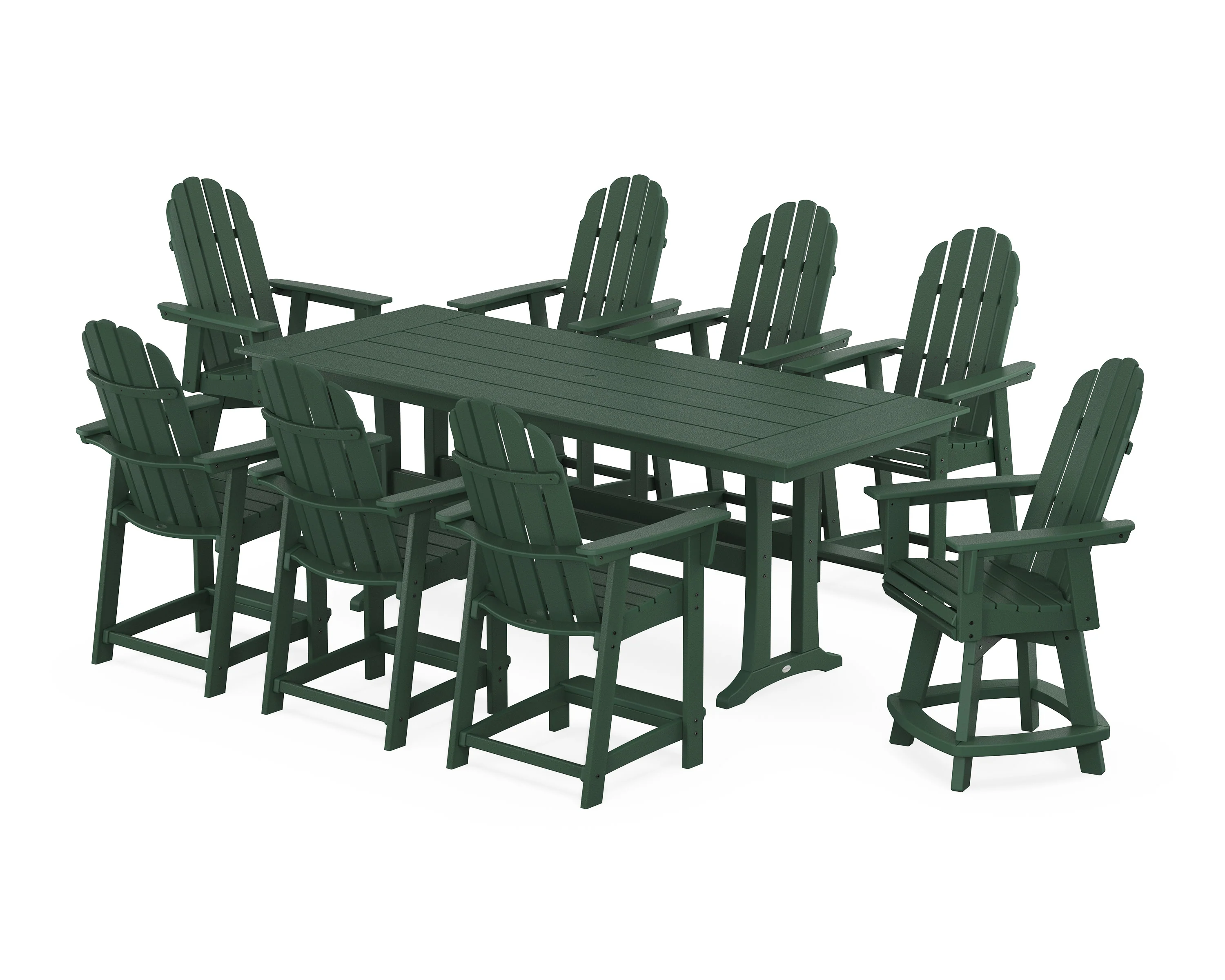 Vineyard Curveback Adirondack Swivel 9-Piece Farmhouse Counter Set with Trestle Legs - Image 11