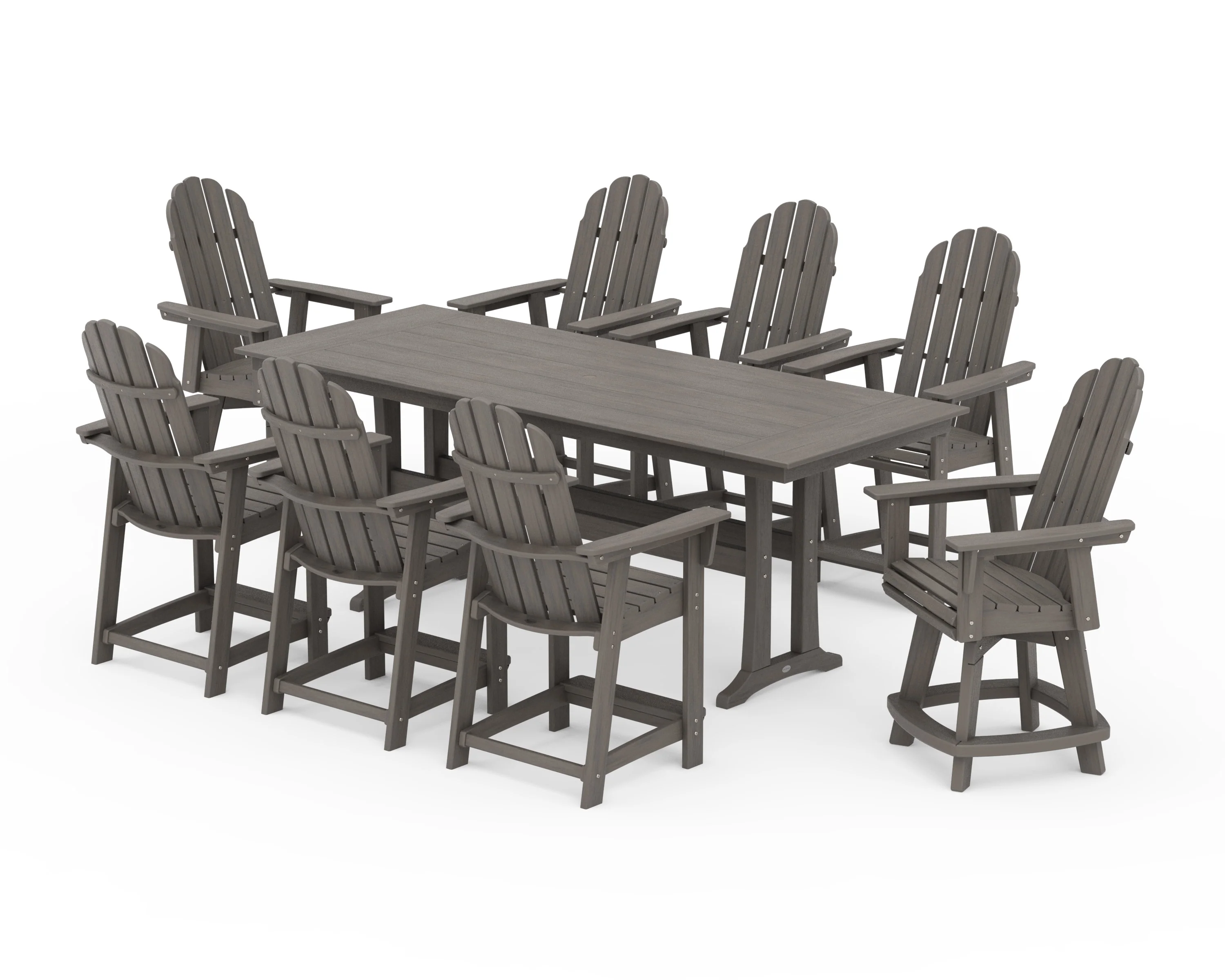 Vineyard Curveback Adirondack Swivel 9-Piece Farmhouse Counter Set with Trestle Legs - Image 14