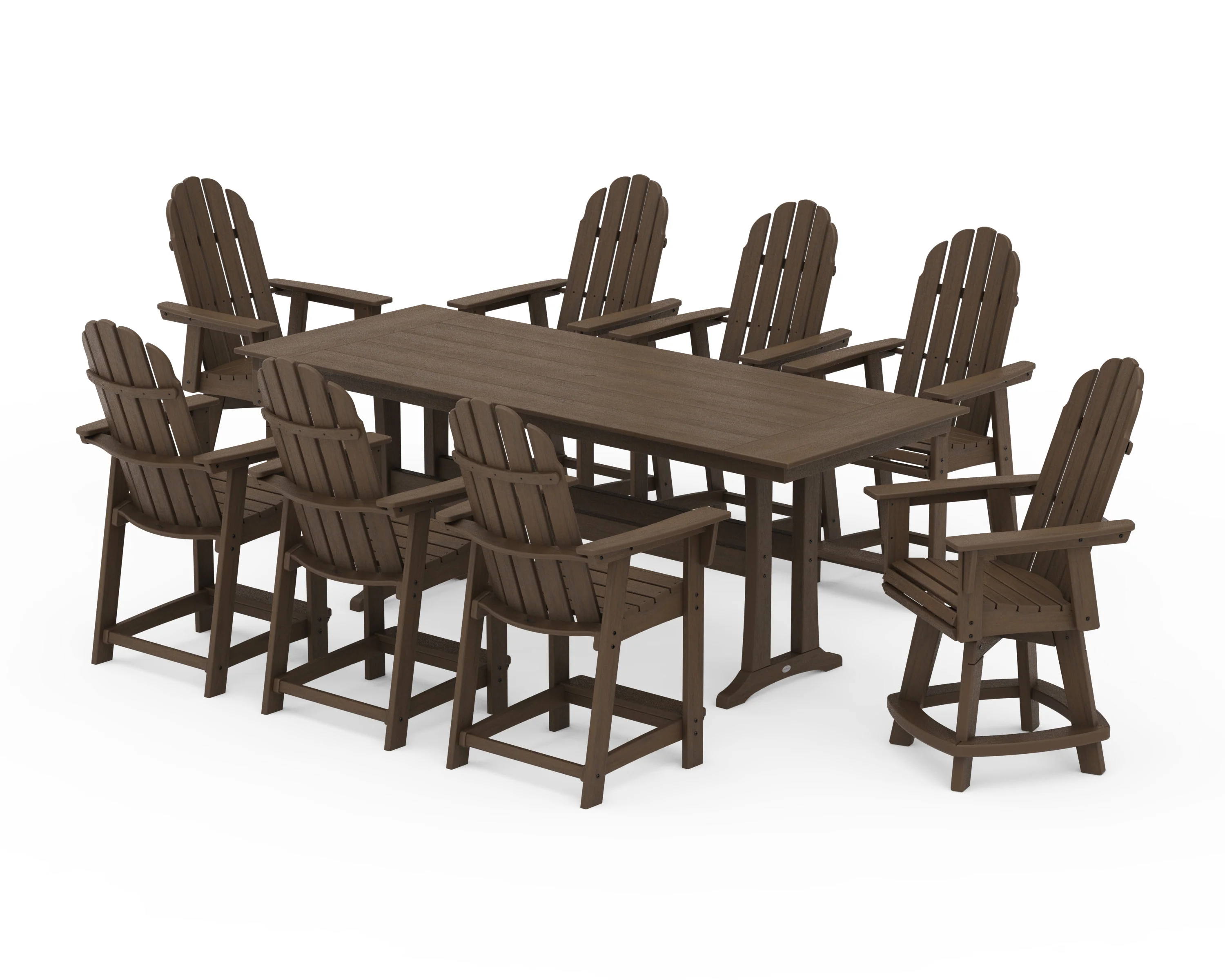 Vineyard Curveback Adirondack Swivel 9-Piece Farmhouse Counter Set with Trestle Legs - Image 15