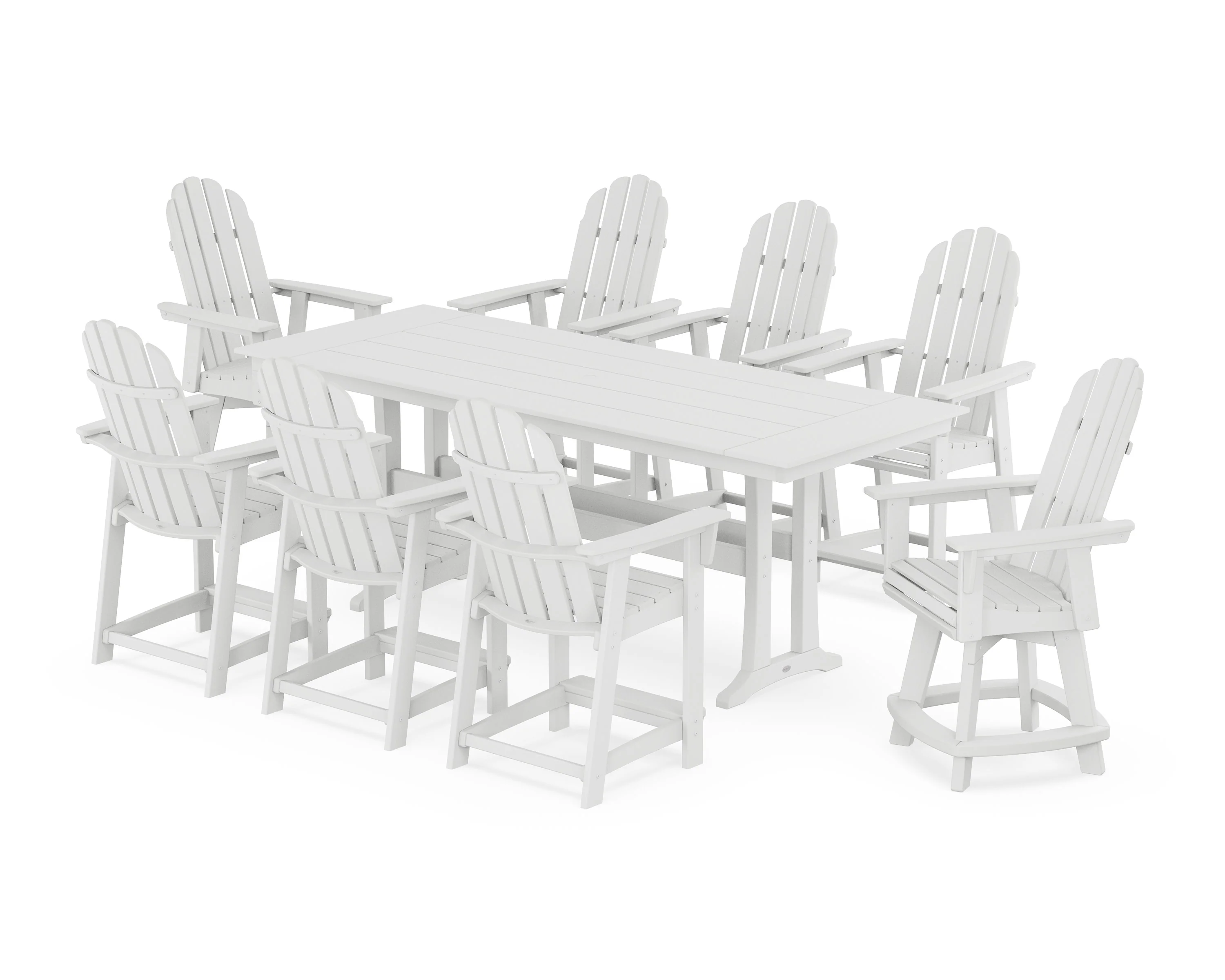 Vineyard Curveback Adirondack Swivel 9-Piece Farmhouse Counter Set with Trestle Legs - Image 4