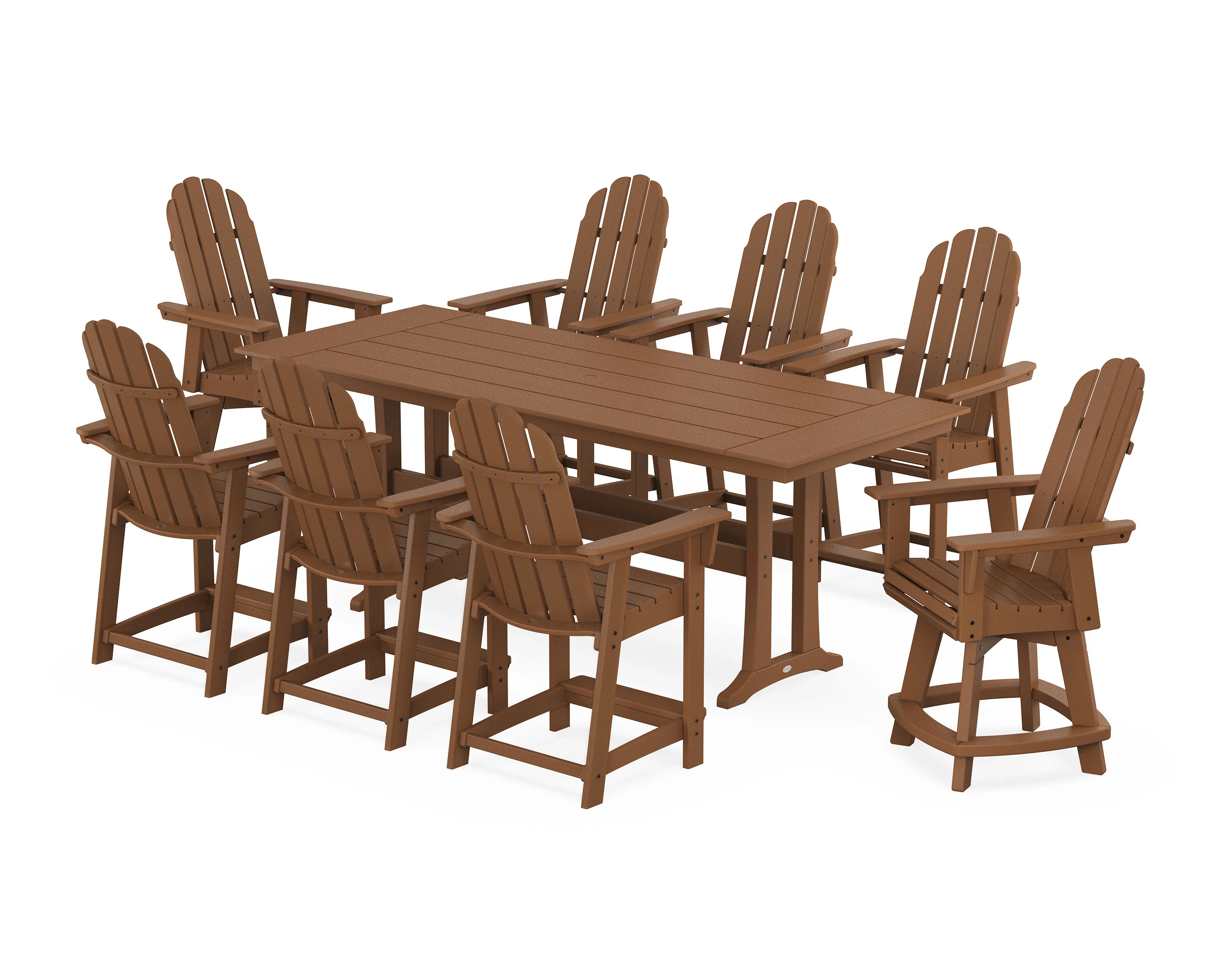 Vineyard Curveback Adirondack Swivel 9-Piece Farmhouse Counter Set with Trestle Legs - Image 5