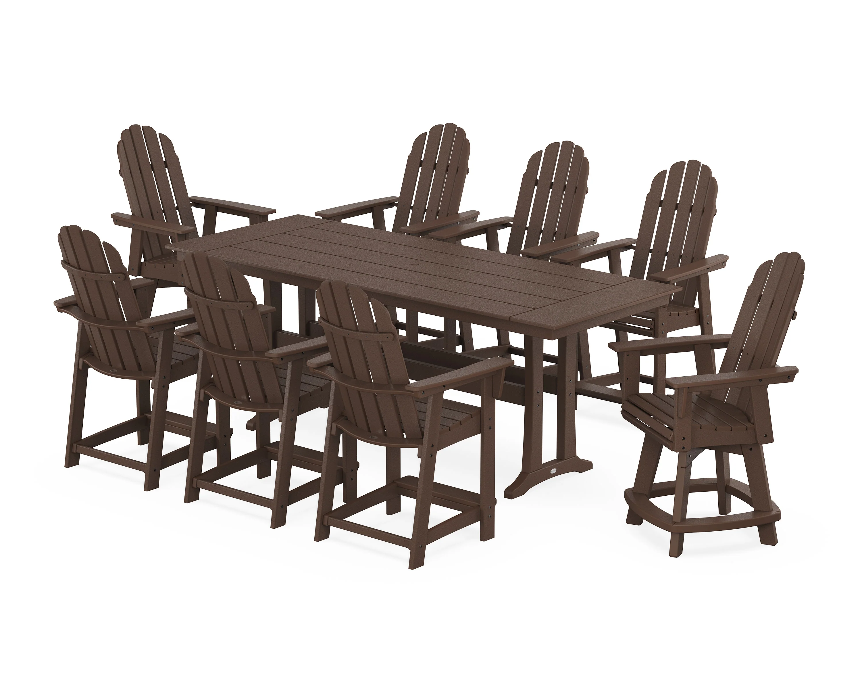 Vineyard Curveback Adirondack Swivel 9-Piece Farmhouse Counter Set with Trestle Legs - Image 6