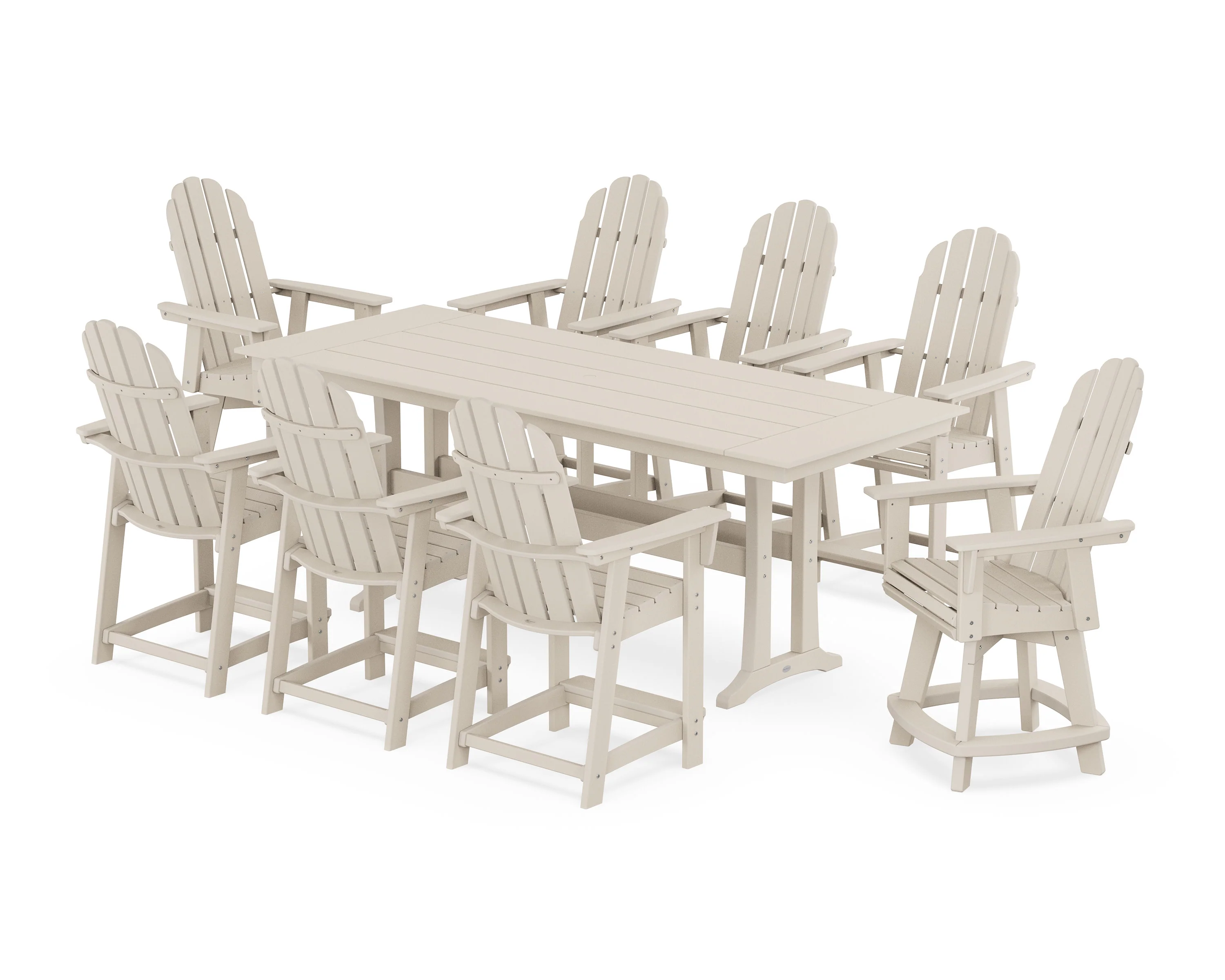 Vineyard Curveback Adirondack Swivel 9-Piece Farmhouse Counter Set with Trestle Legs - Image 7