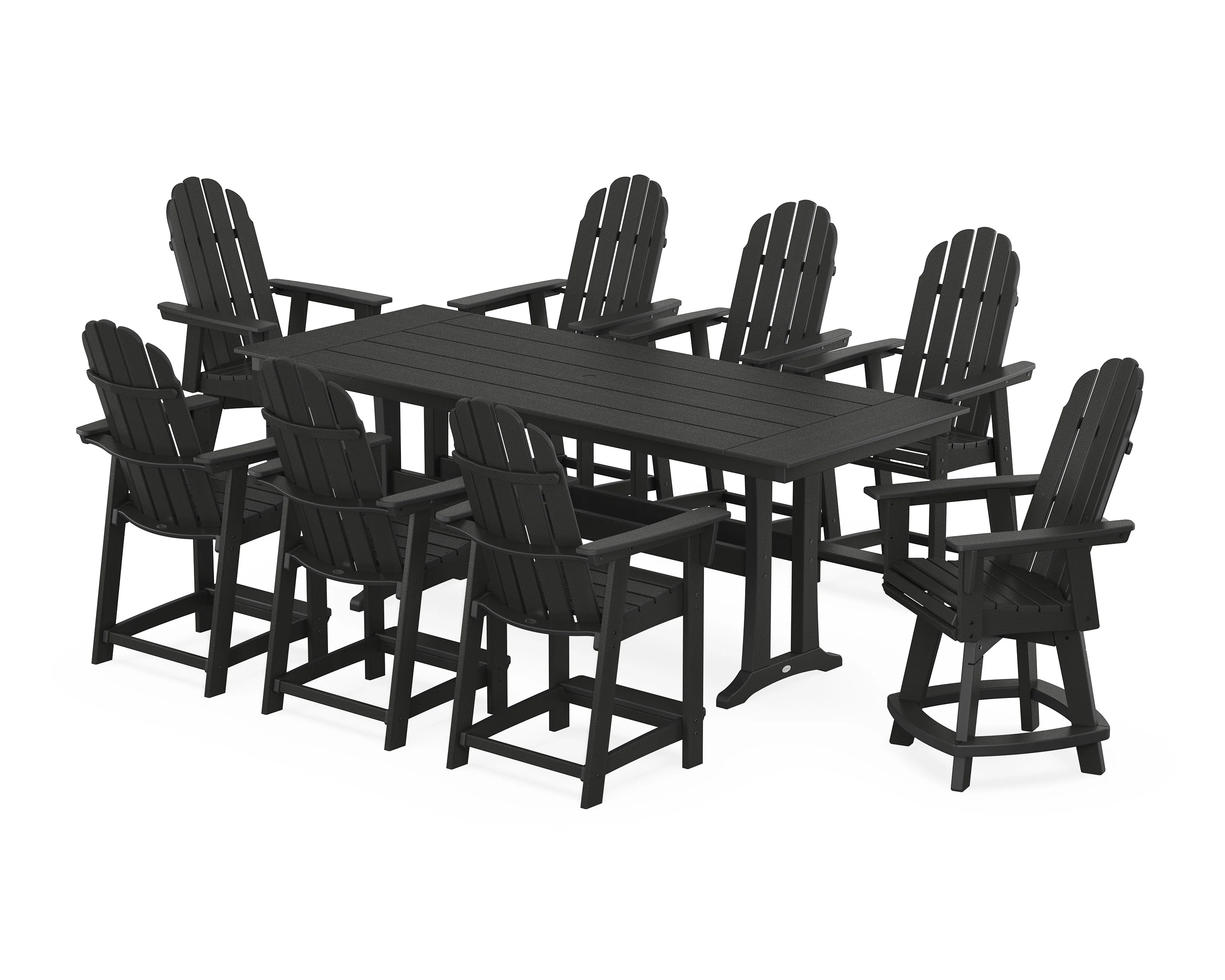 Vineyard Curveback Adirondack Swivel 9-Piece Farmhouse Counter Set with Trestle Legs - Image 8