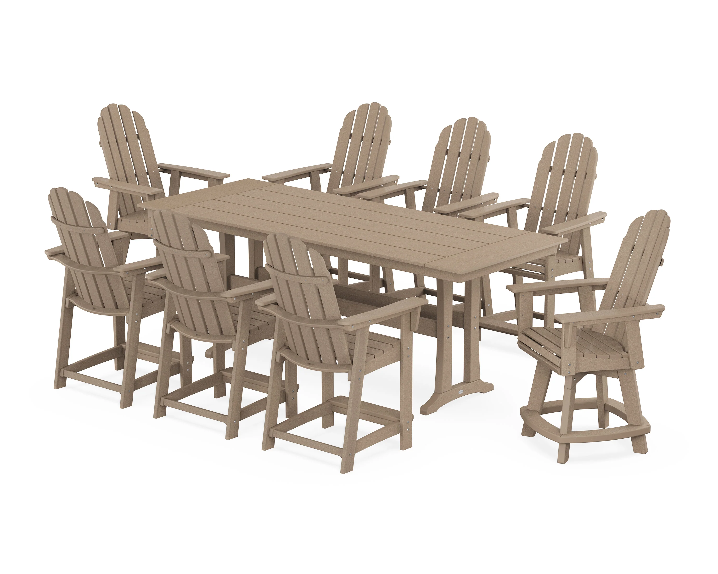 Vineyard Curveback Adirondack Swivel 9-Piece Farmhouse Counter Set with Trestle Legs - Image 9