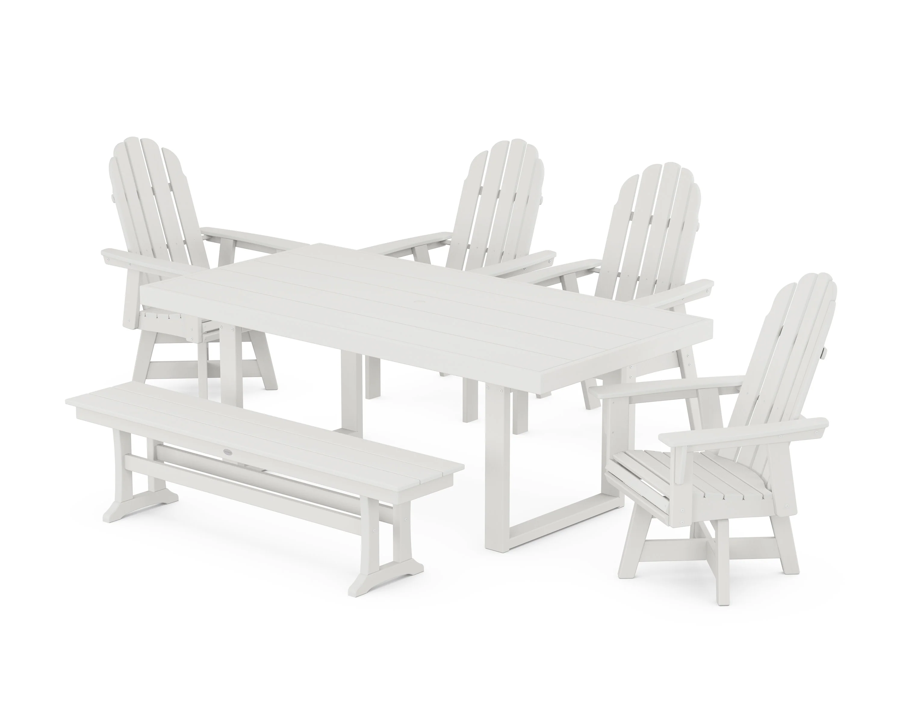 Vineyard Curveback Adirondack Swivel Chair 6-Piece Dining Set with Bench - Image 11