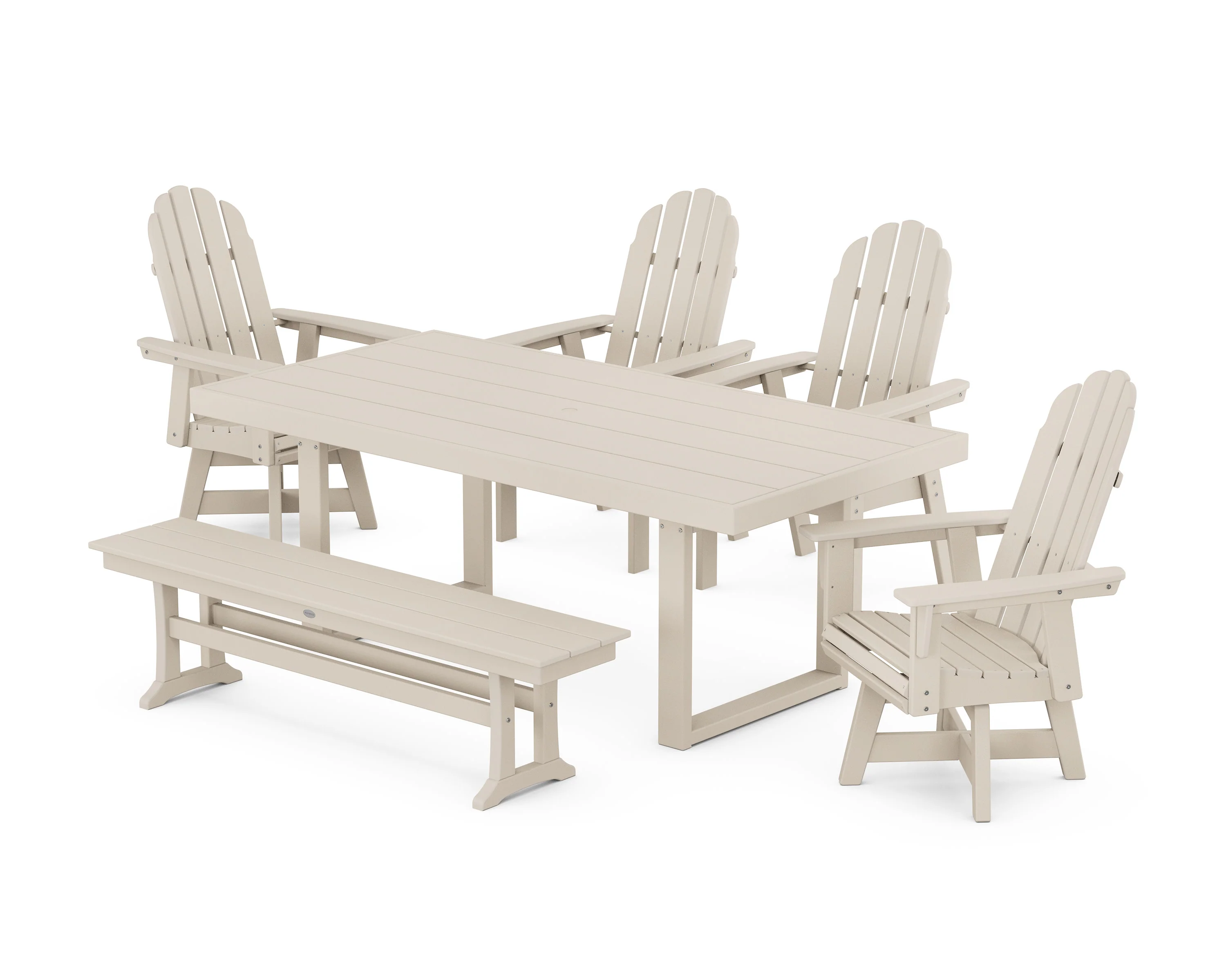 Vineyard Curveback Adirondack Swivel Chair 6-Piece Dining Set with Bench - Image 12