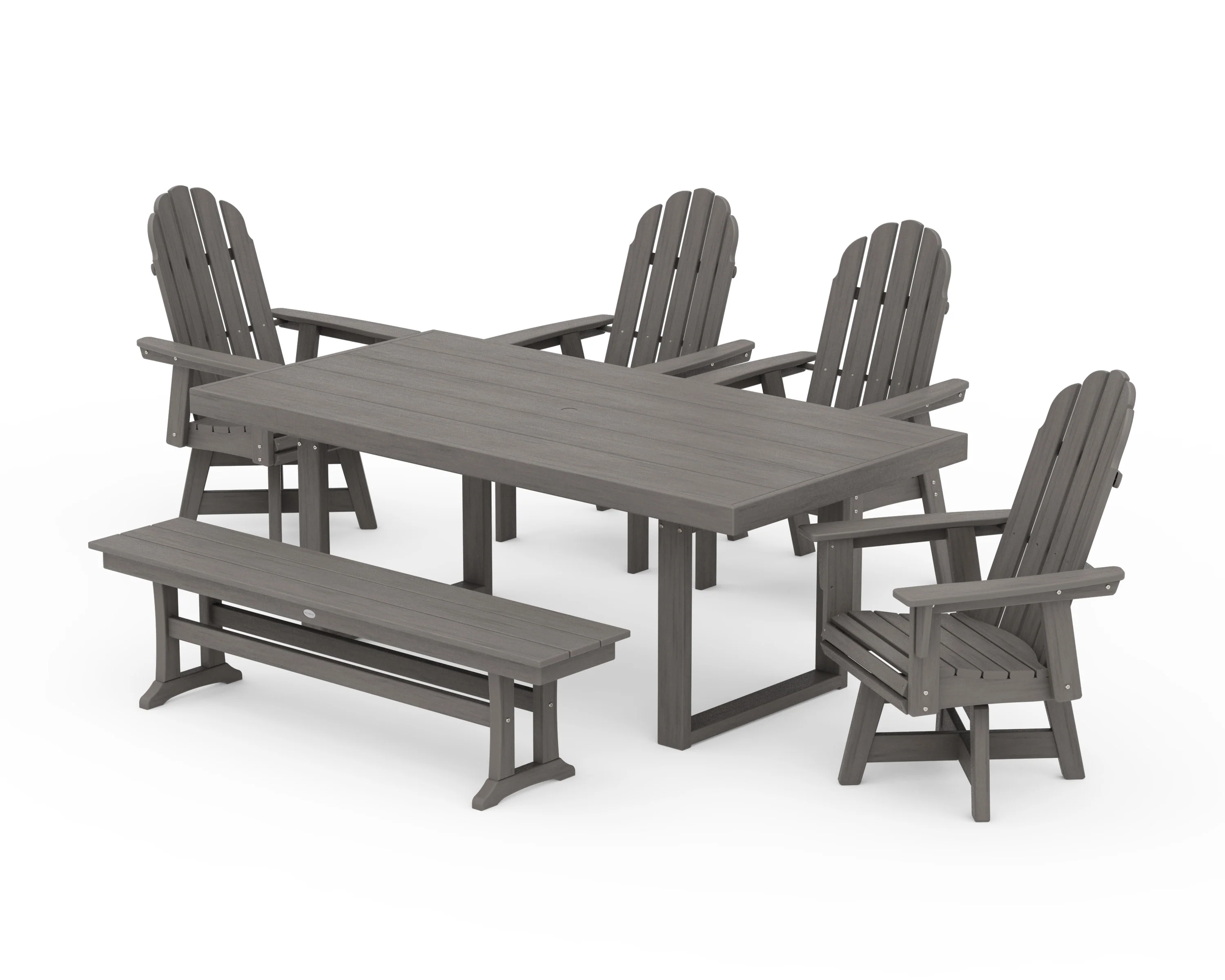 Vineyard Curveback Adirondack Swivel Chair 6-Piece Dining Set with Bench - Image 14
