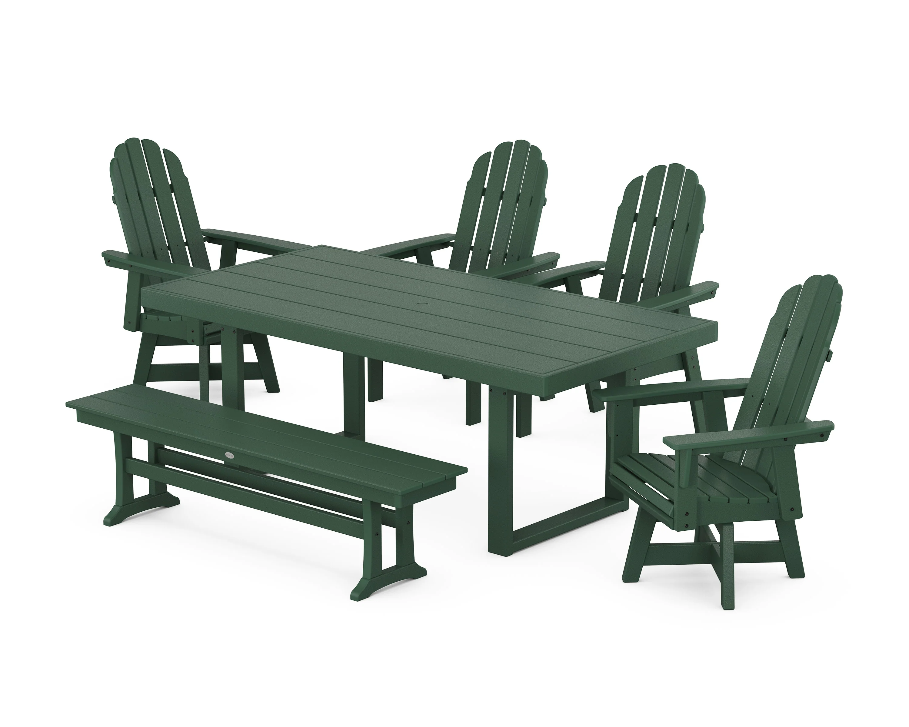Vineyard Curveback Adirondack Swivel Chair 6-Piece Dining Set with Bench - Image 5