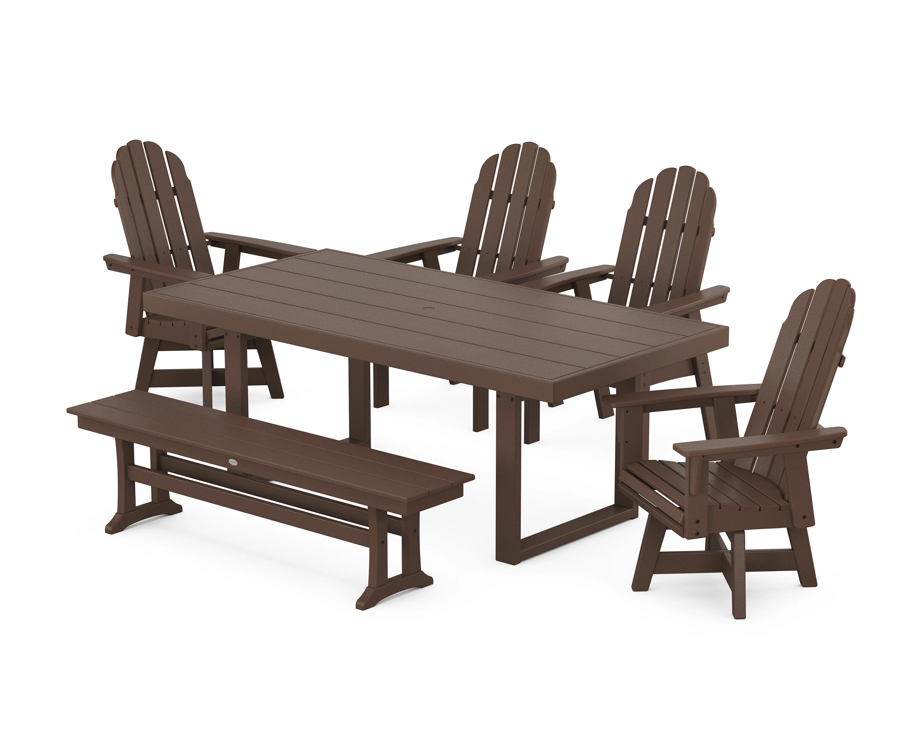 Vineyard Curveback Adirondack Swivel Chair 6-Piece Dining Set with Bench - Image 6