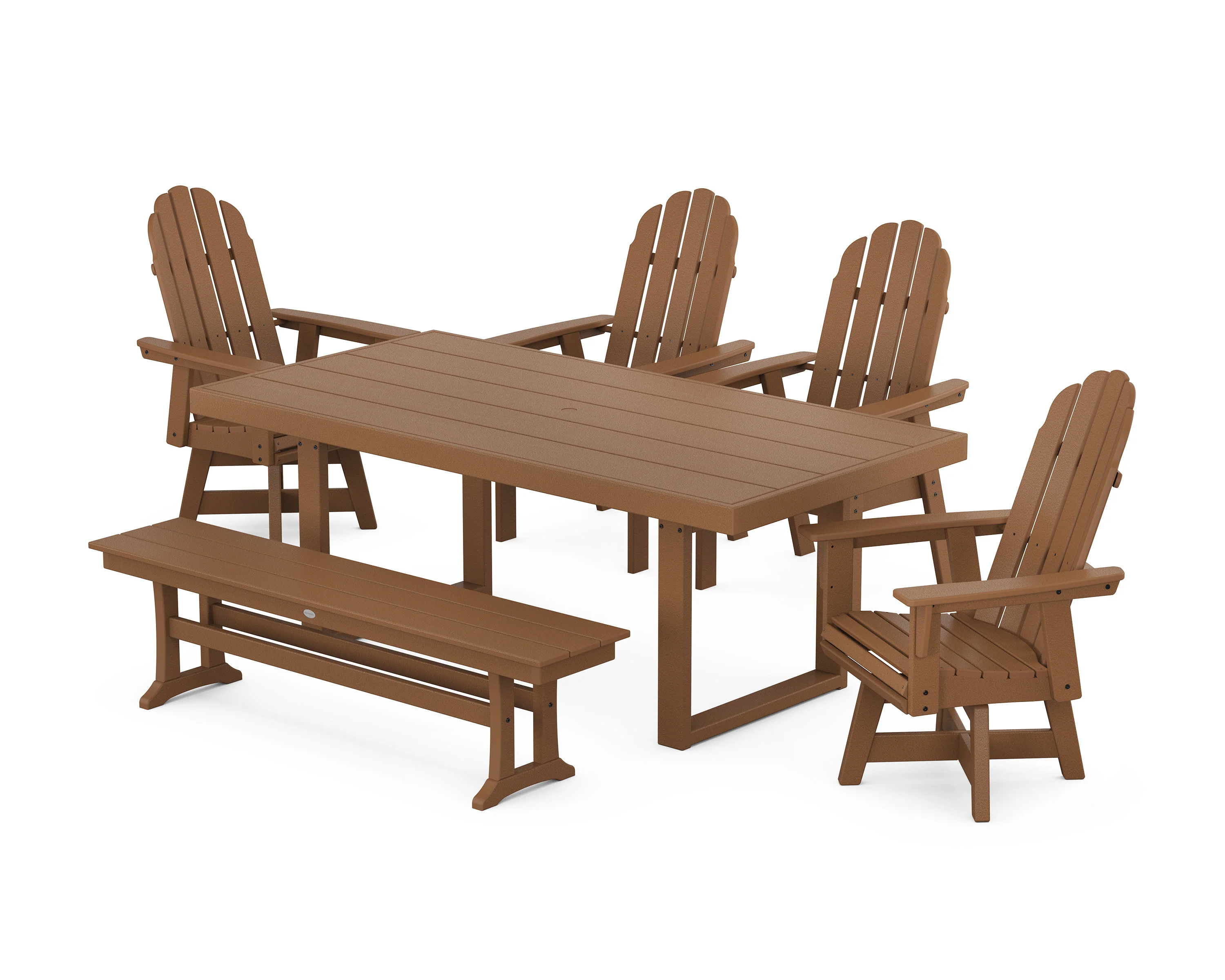 Vineyard Curveback Adirondack Swivel Chair 6-Piece Dining Set with Bench - Image 7
