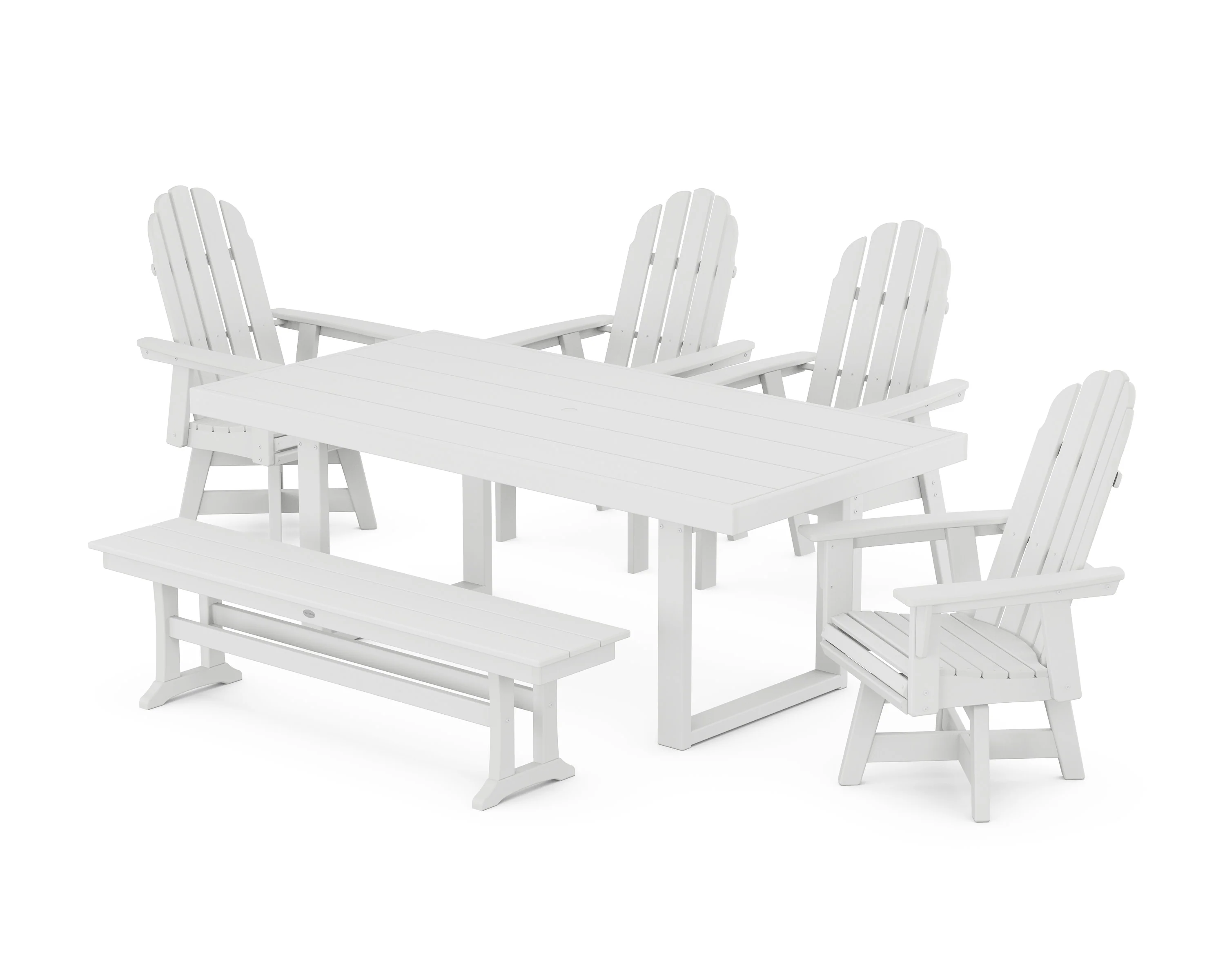 Vineyard Curveback Adirondack Swivel Chair 6-Piece Dining Set with Bench - Image 8