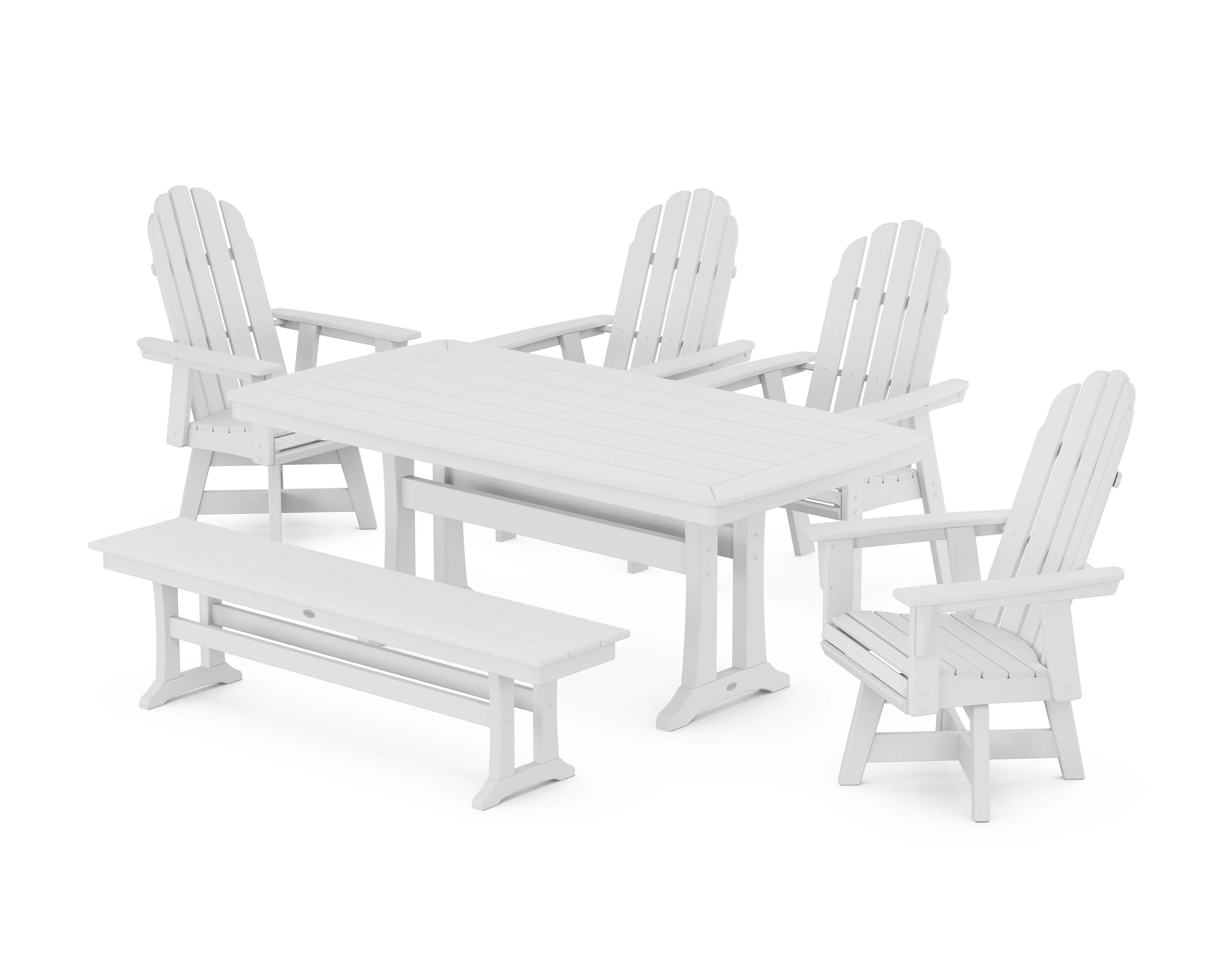 Vineyard Curveback Adirondack Swivel Chair 6-Piece Dining Set with Trestle Legs and Bench - Image 12