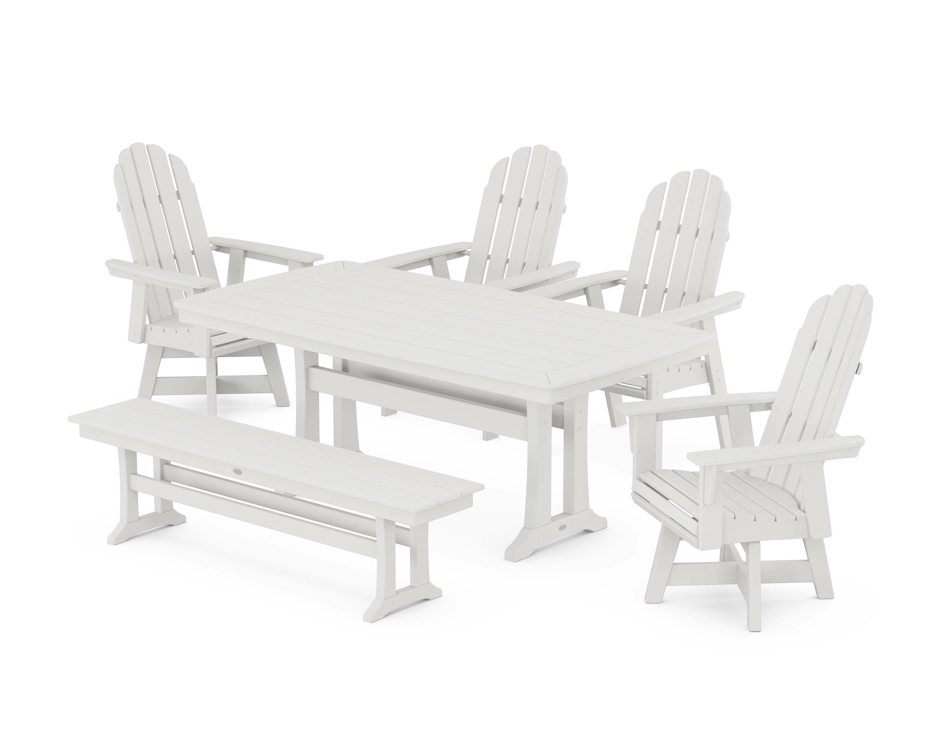 Vineyard Curveback Adirondack Swivel Chair 6-Piece Dining Set with Trestle Legs and Bench - Image 5