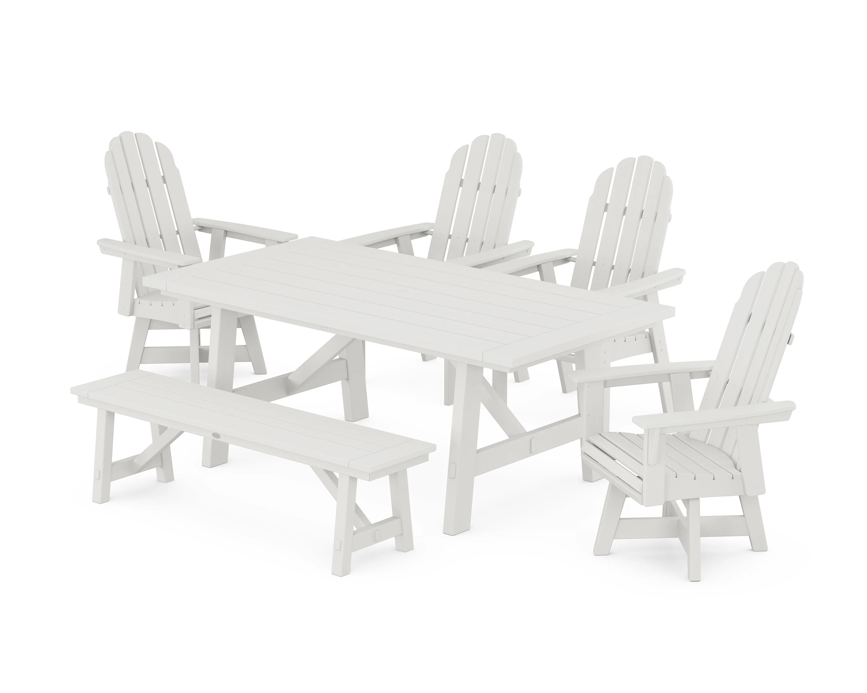 Vineyard Curveback Adirondack Swivel Chair 6-Piece Rustic Farmhouse Dining Set With Bench - Image 11