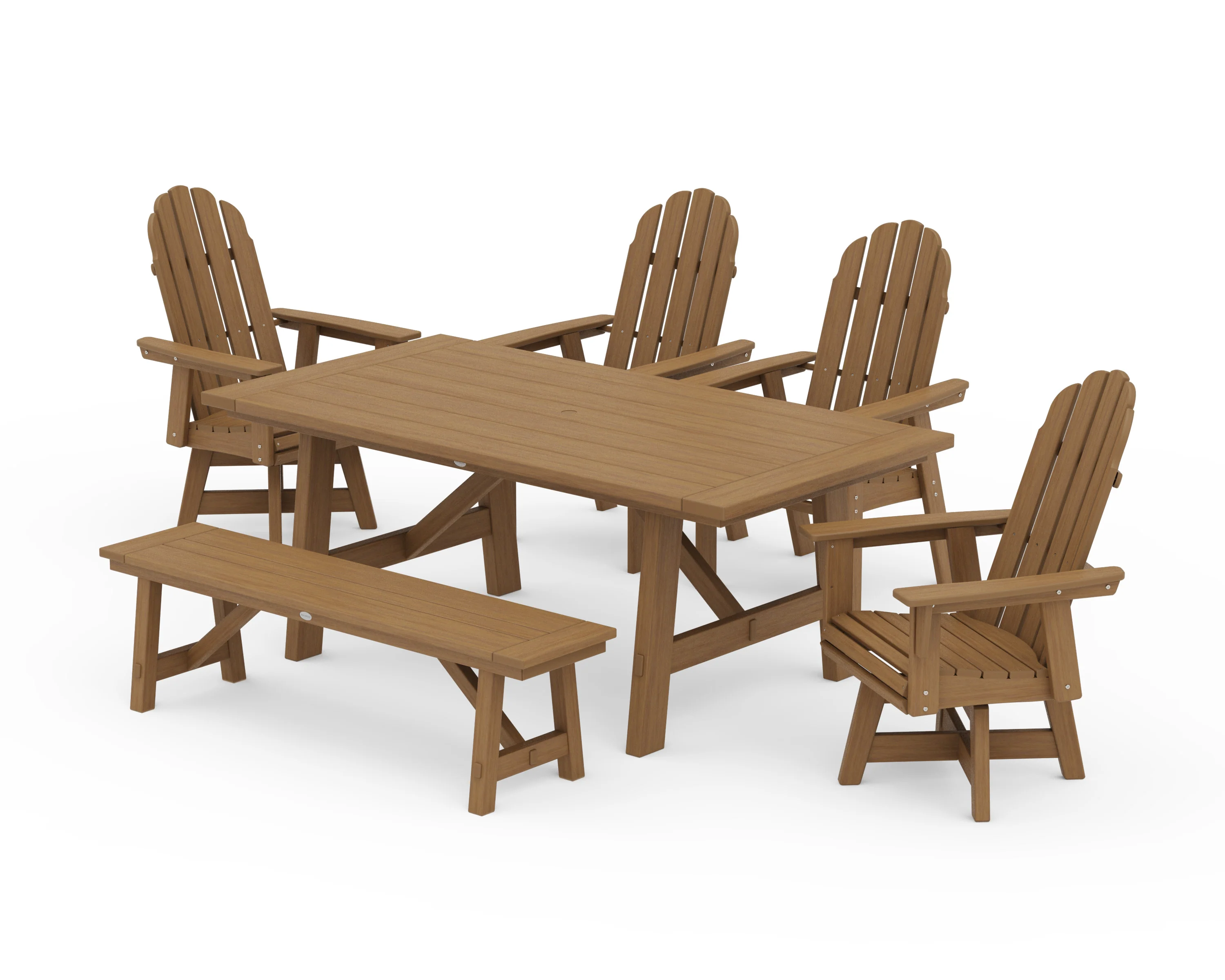 Vineyard Curveback Adirondack Swivel Chair 6-Piece Rustic Farmhouse Dining Set With Bench - Image 13