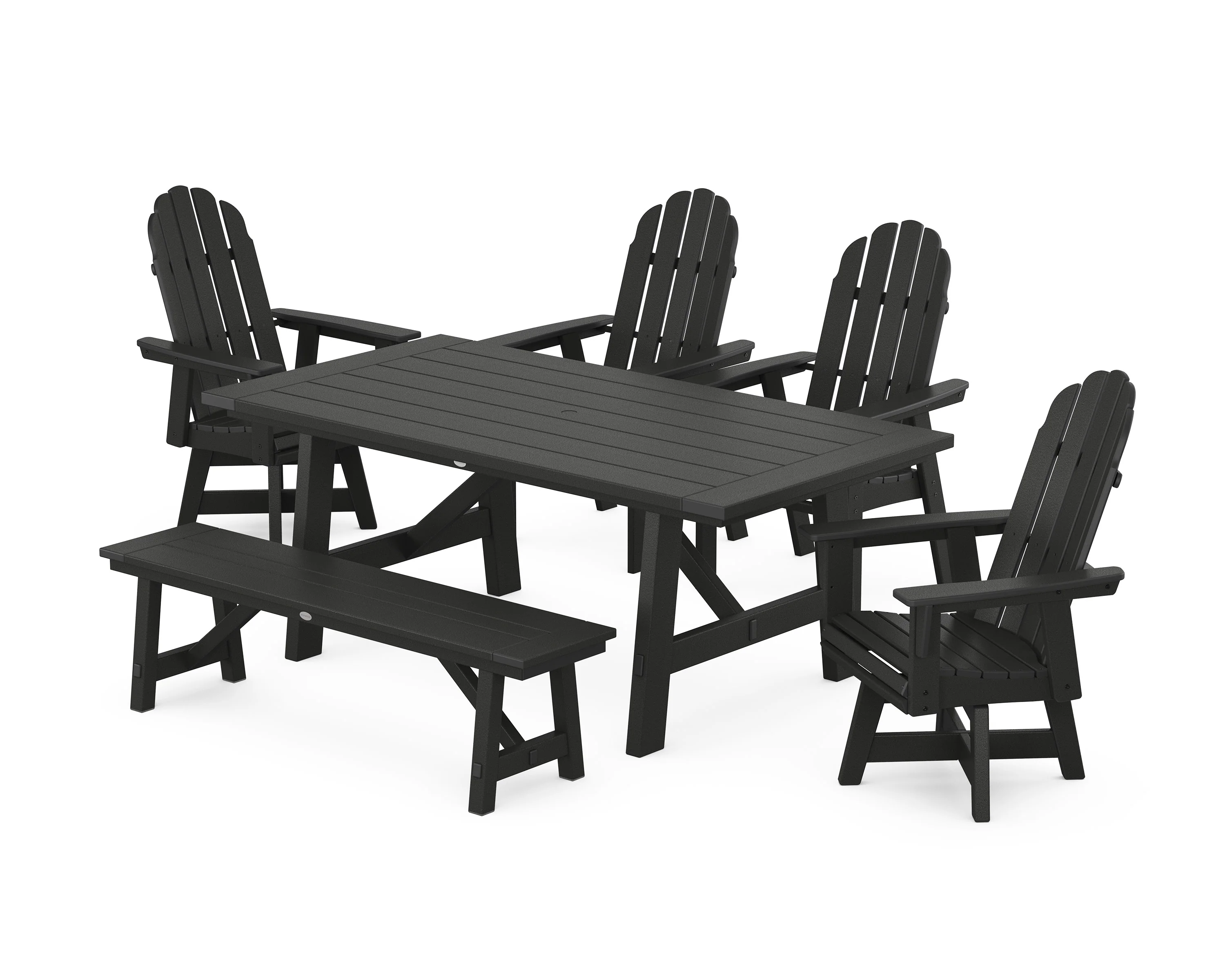 Vineyard Curveback Adirondack Swivel Chair 6-Piece Rustic Farmhouse Dining Set With Bench - Image 5