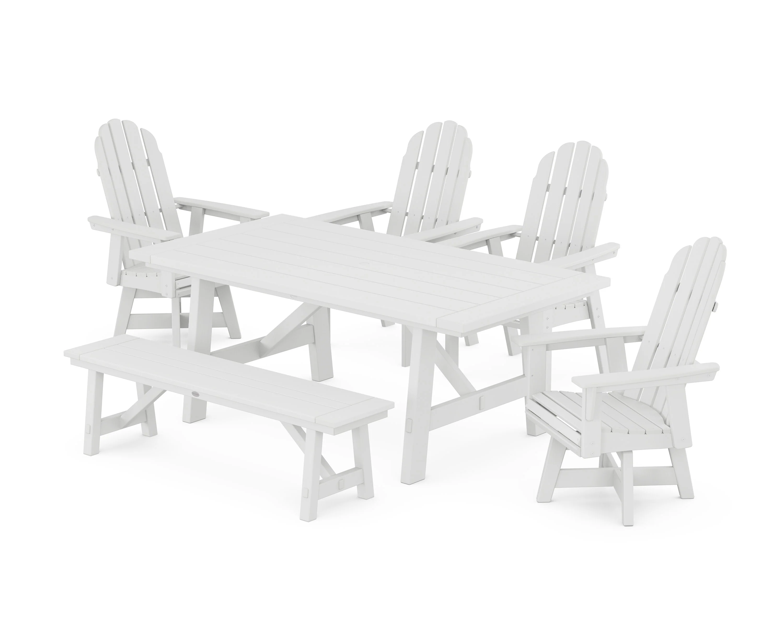 Vineyard Curveback Adirondack Swivel Chair 6-Piece Rustic Farmhouse Dining Set With Bench - Image 9