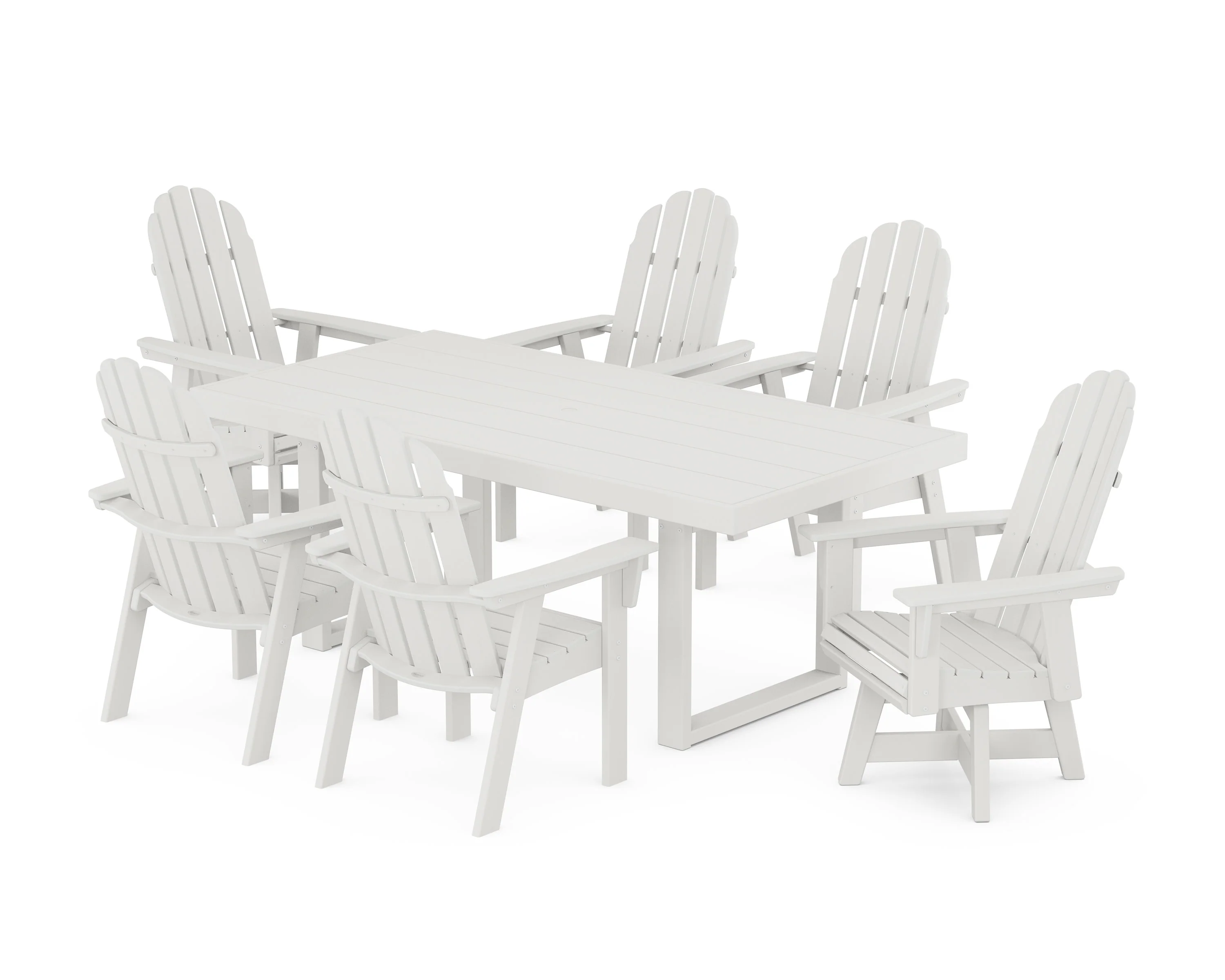 Vineyard Curveback Adirondack Swivel Chair 7-Piece Dining Set - Image 11