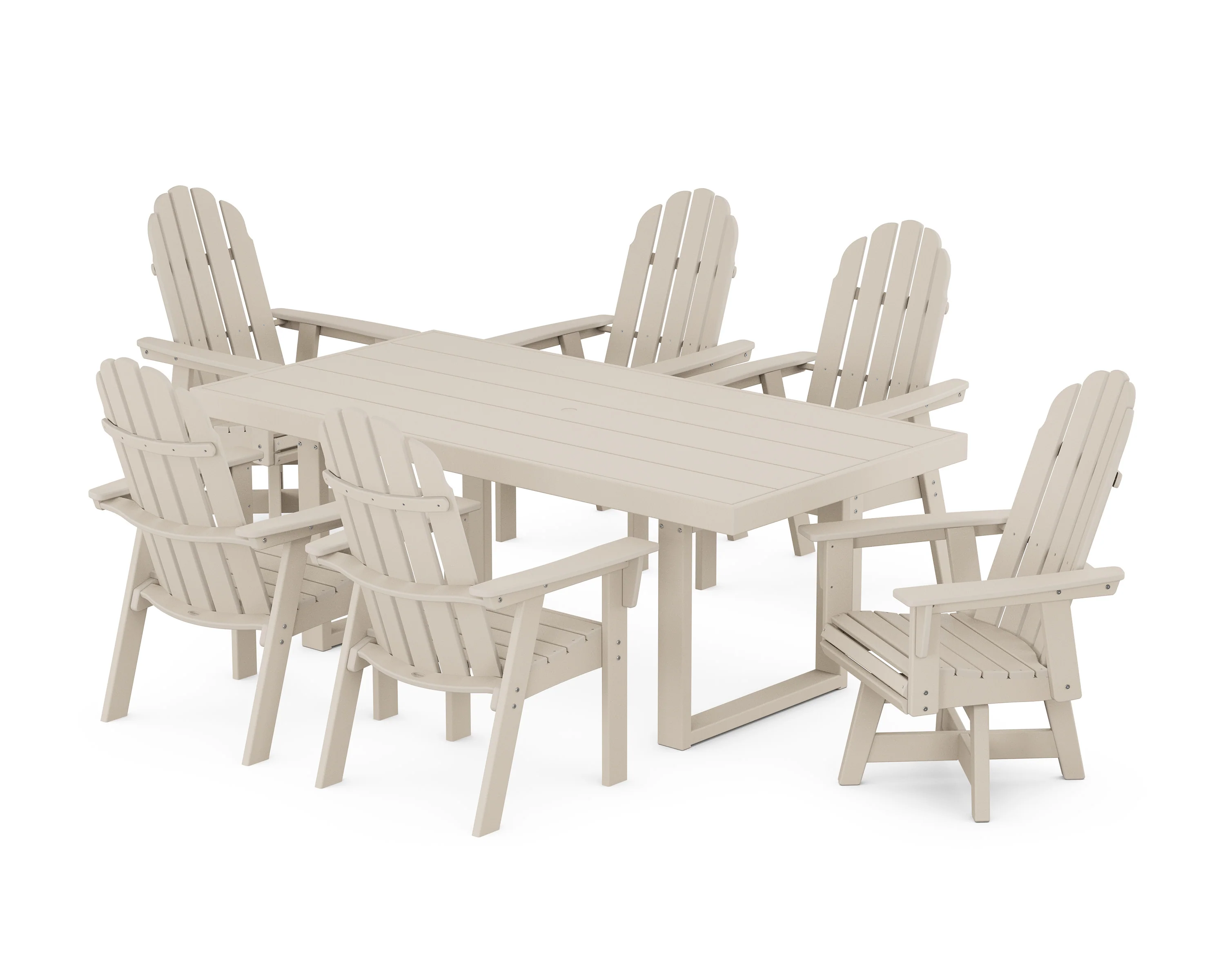 Vineyard Curveback Adirondack Swivel Chair 7-Piece Dining Set - Image 12