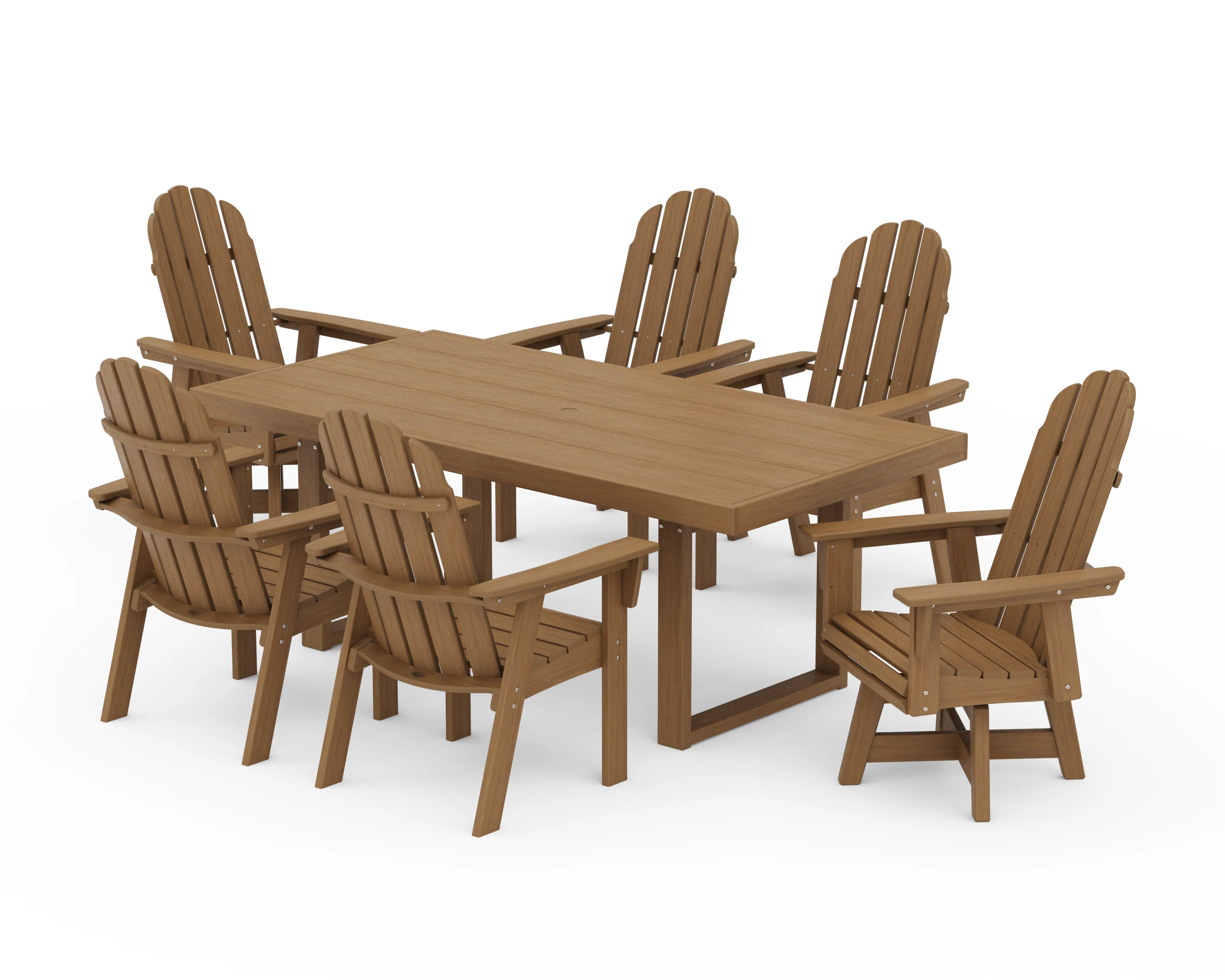 Vineyard Curveback Adirondack Swivel Chair 7-Piece Dining Set - Image 13