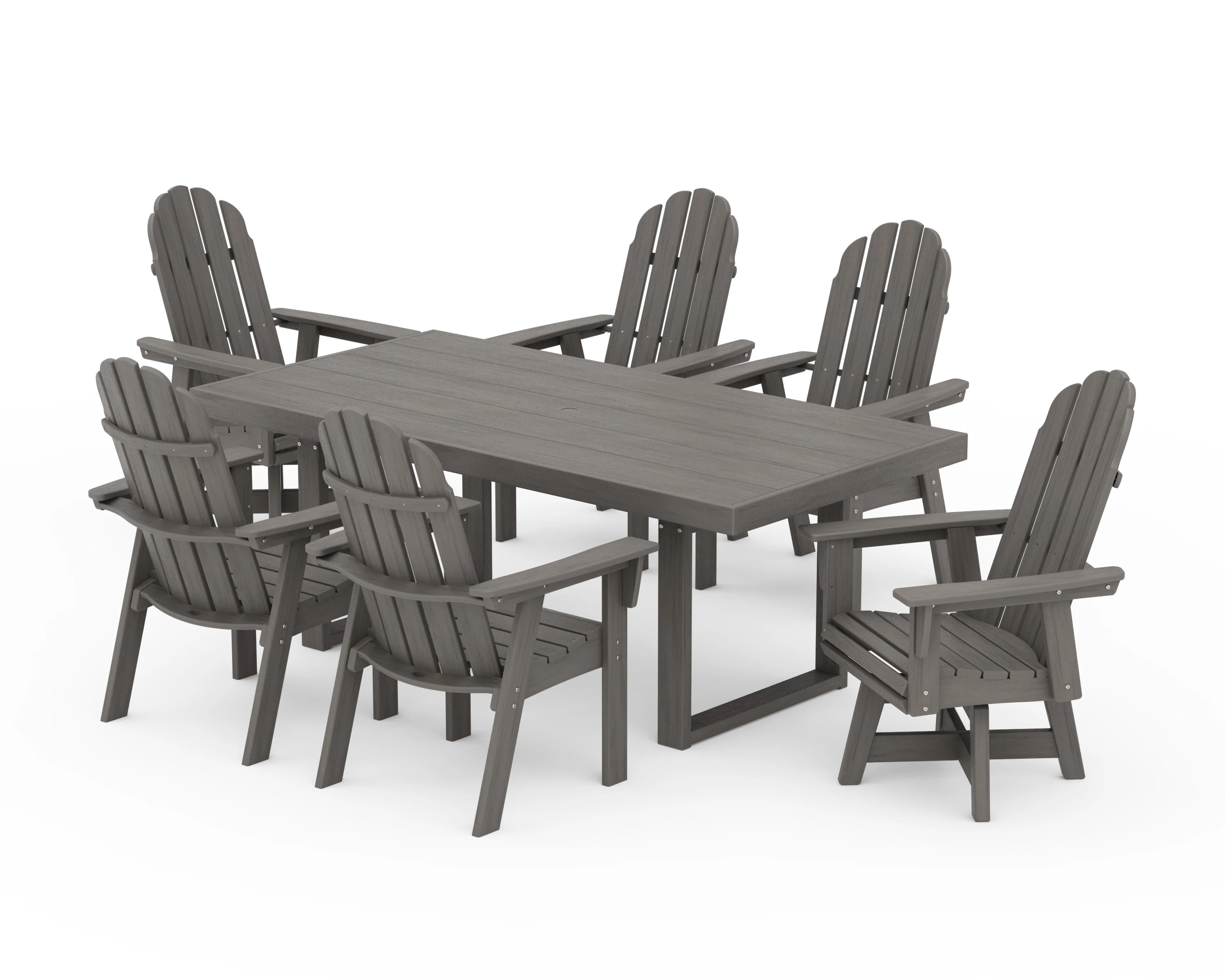 Vineyard Curveback Adirondack Swivel Chair 7-Piece Dining Set - Image 14