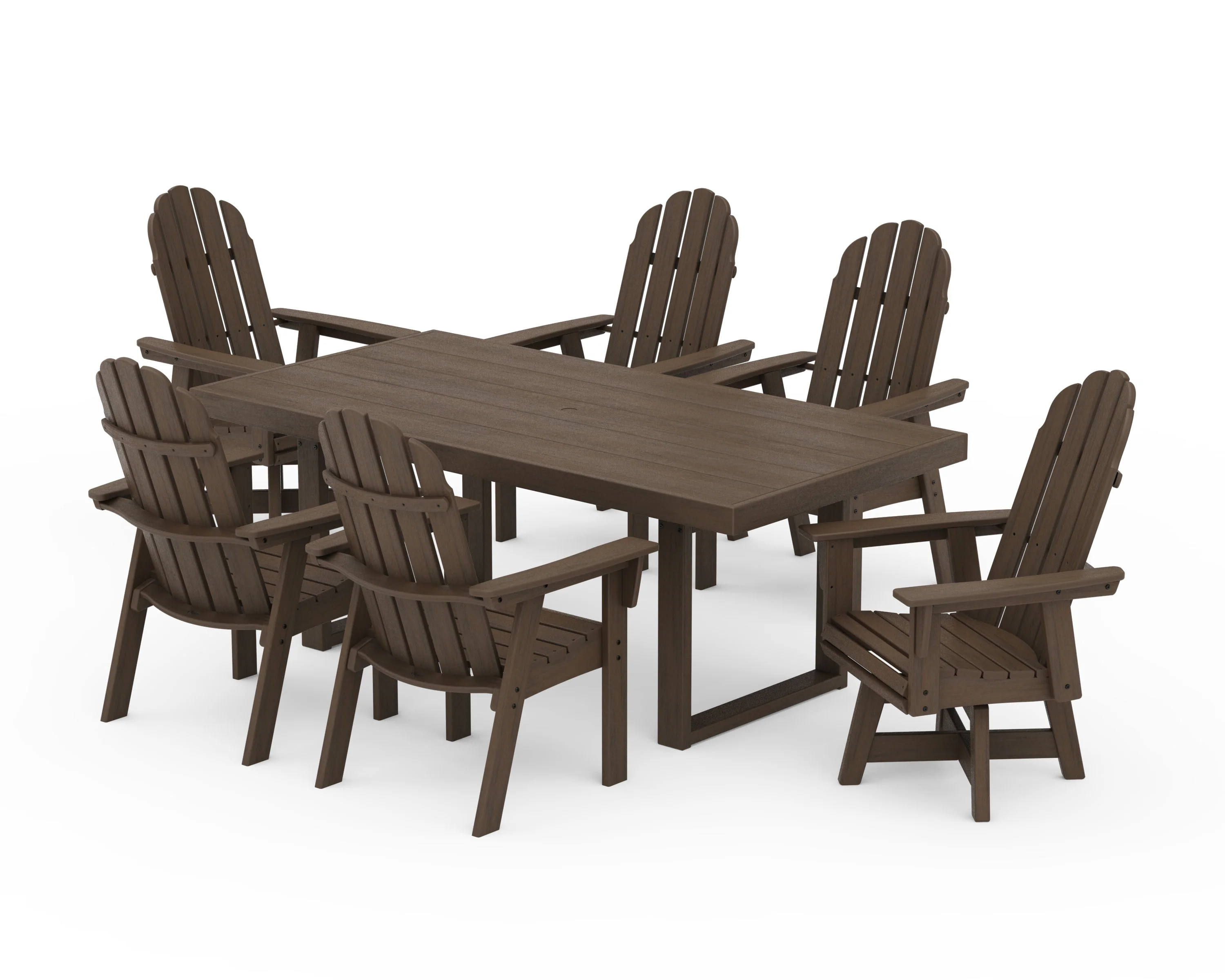 Vineyard Curveback Adirondack Swivel Chair 7-Piece Dining Set - Image 15