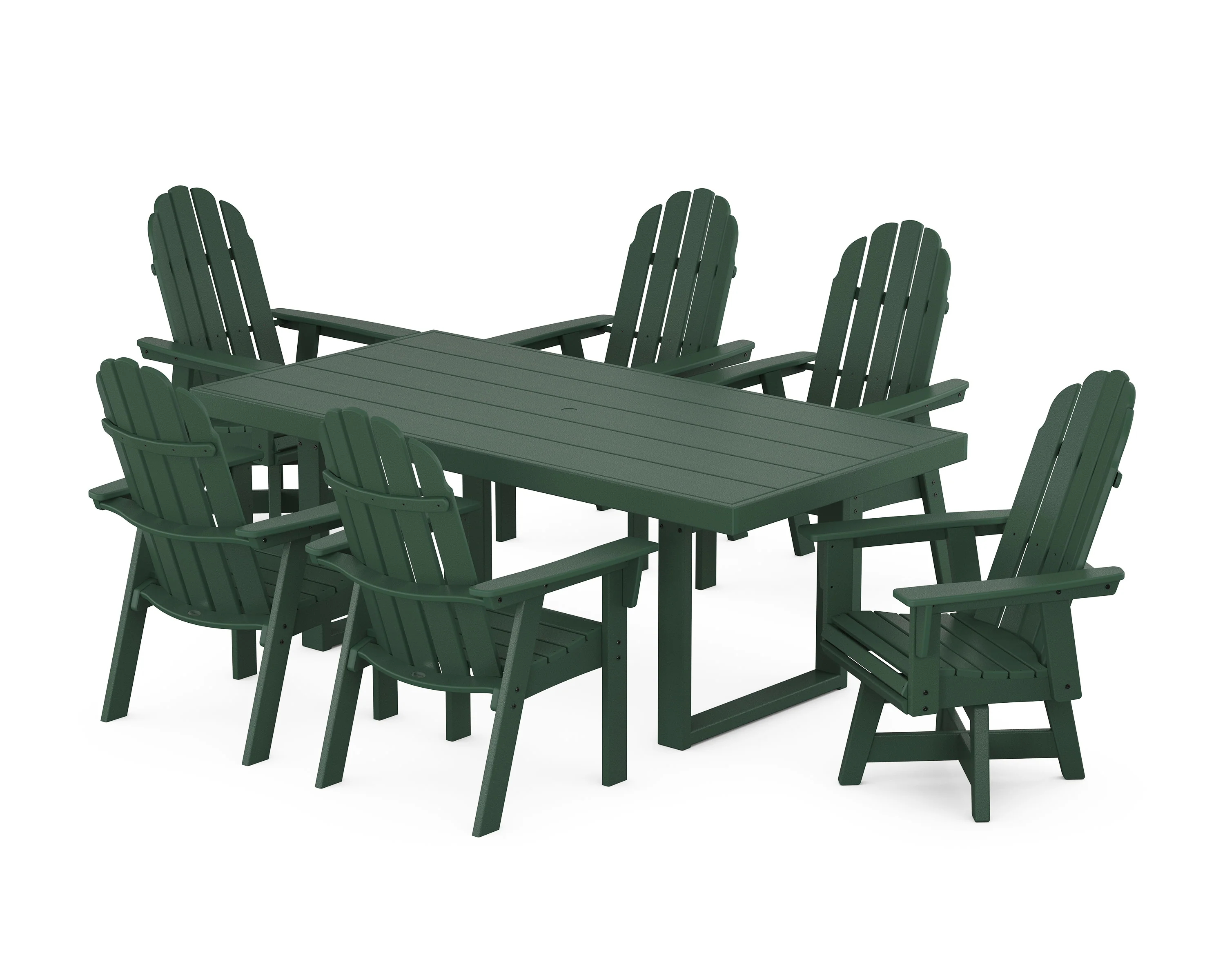 Vineyard Curveback Adirondack Swivel Chair 7-Piece Dining Set - Image 5
