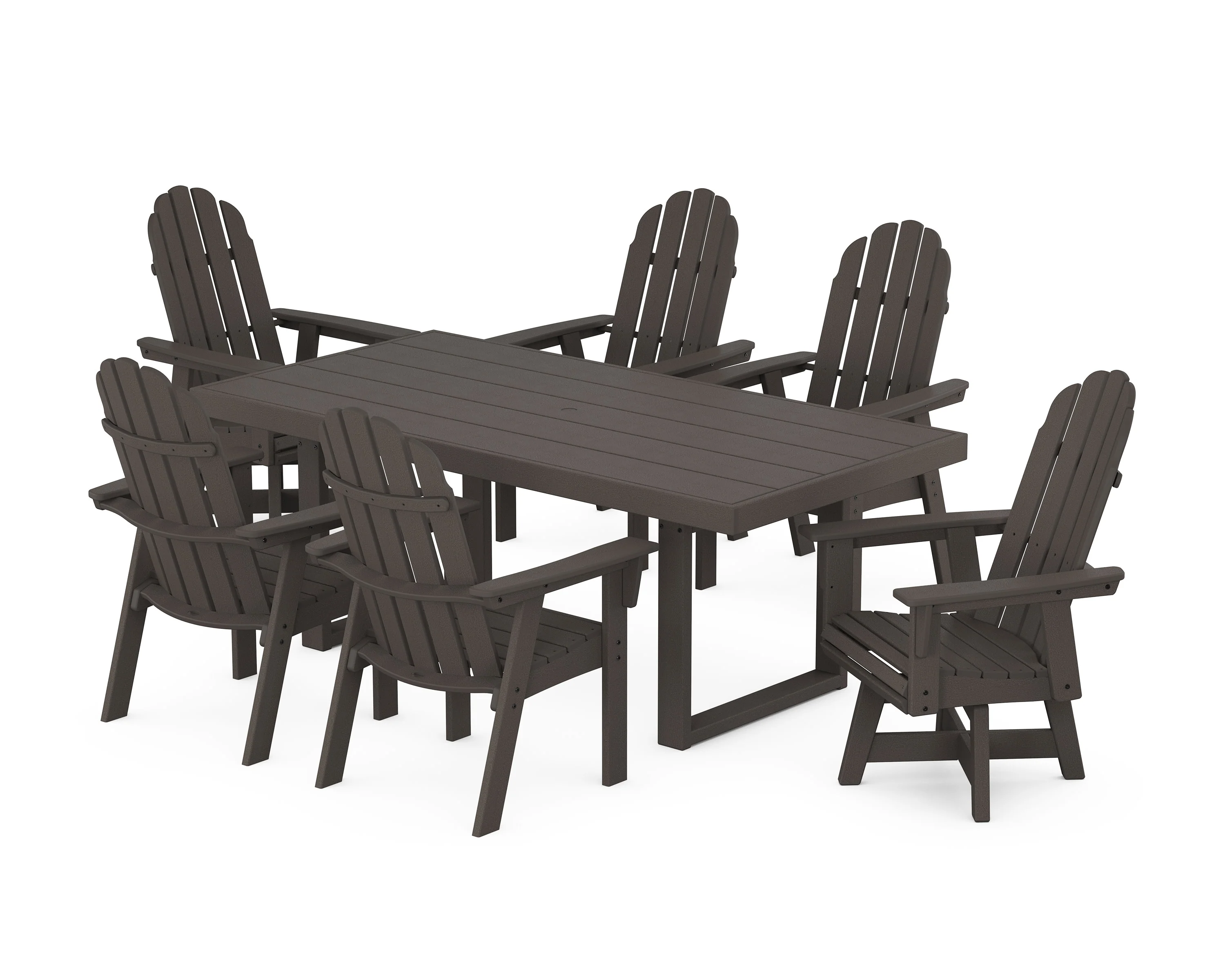 Vineyard Curveback Adirondack Swivel Chair 7-Piece Dining Set - Image 9